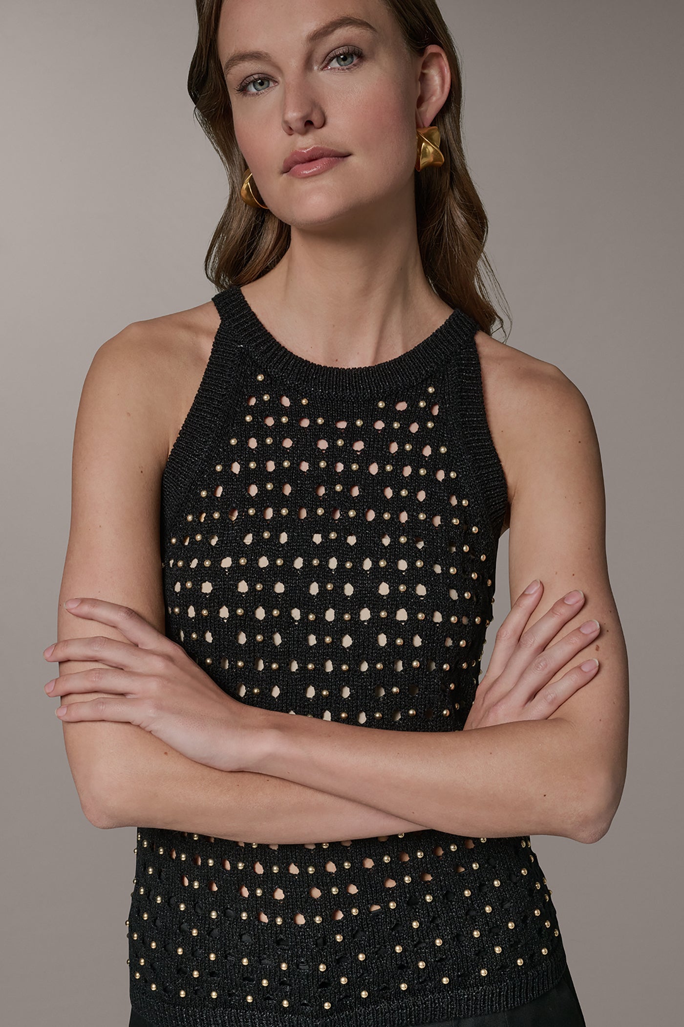 OPEN-STITCH HALTER SWEATER TANK | View 2 | Tops