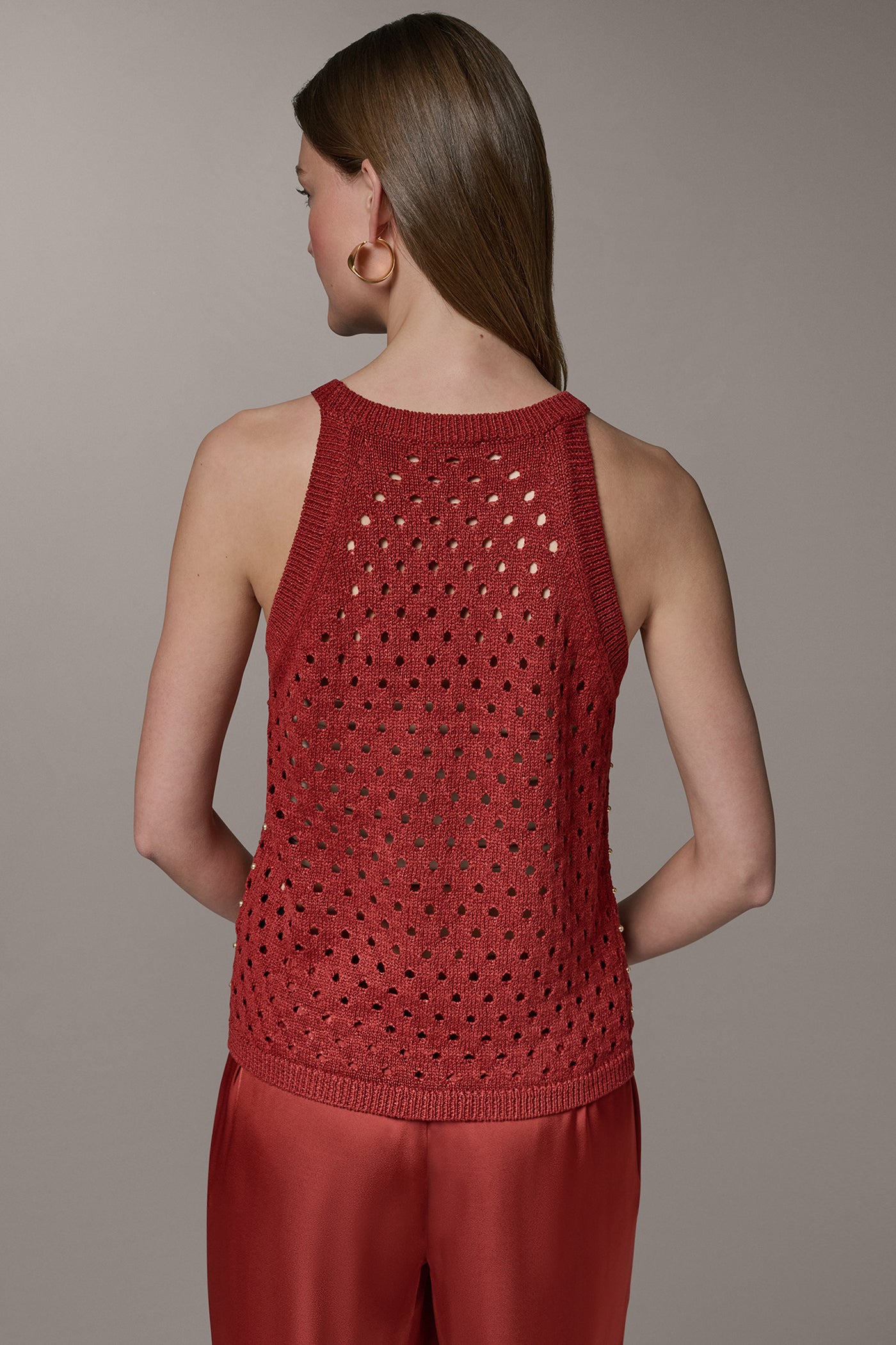 OPEN-STITCH HALTER SWEATER TANK VIEW 3 | Tops