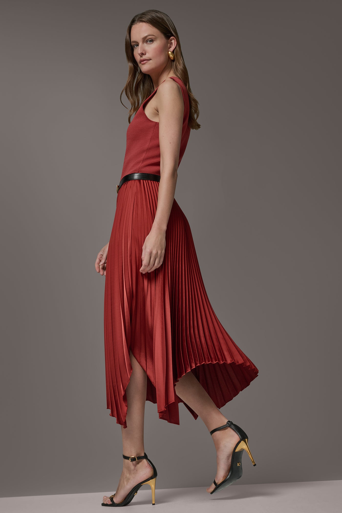 SLEEVELESS V-NECK MIXED-MEDIA DRESS VIEW 9 | Dresses & Jumpsuits