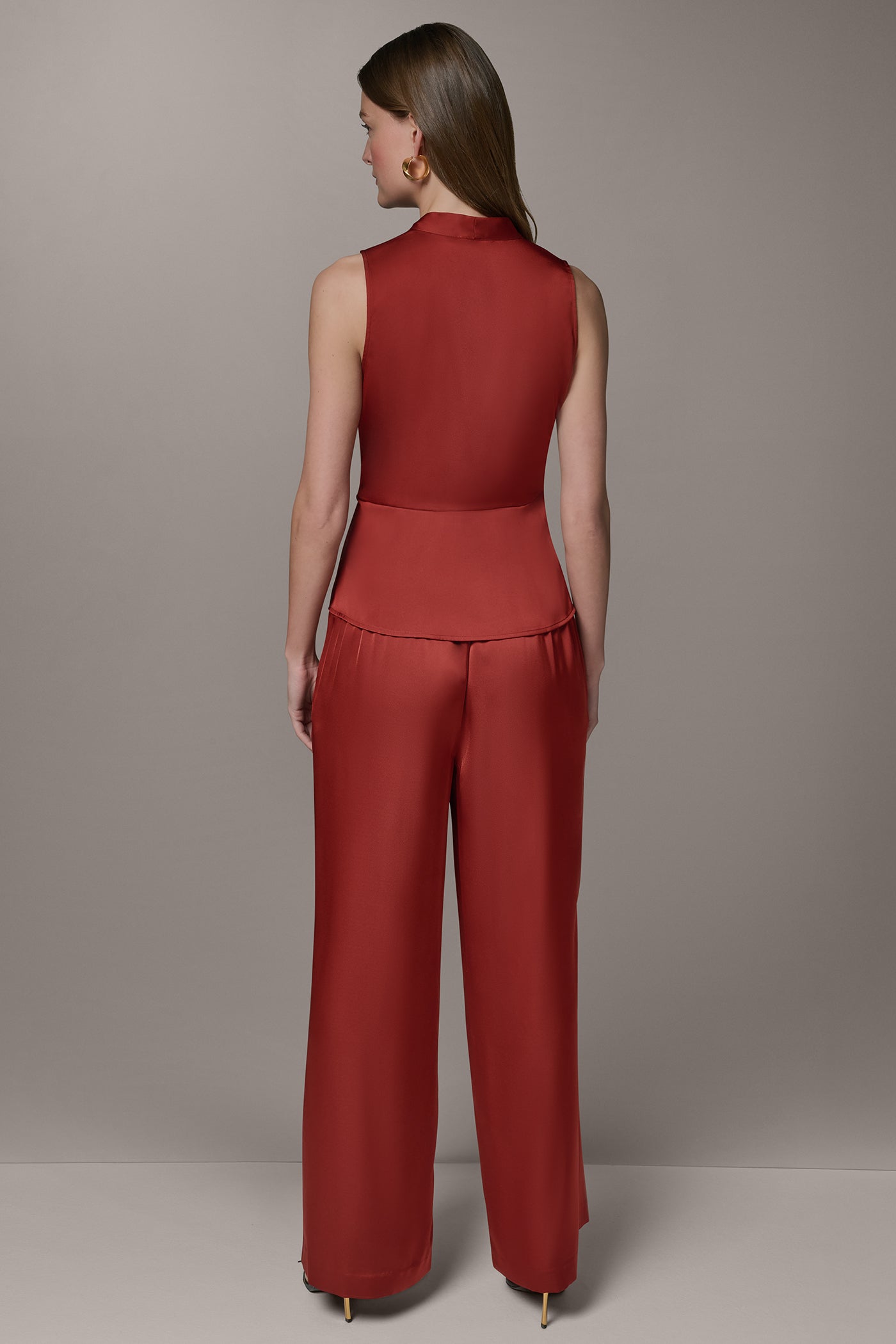 SLEEVELESS WRAP-EFFECT ASYMMETRIC PEPLUM BLOUSE VIEW 7