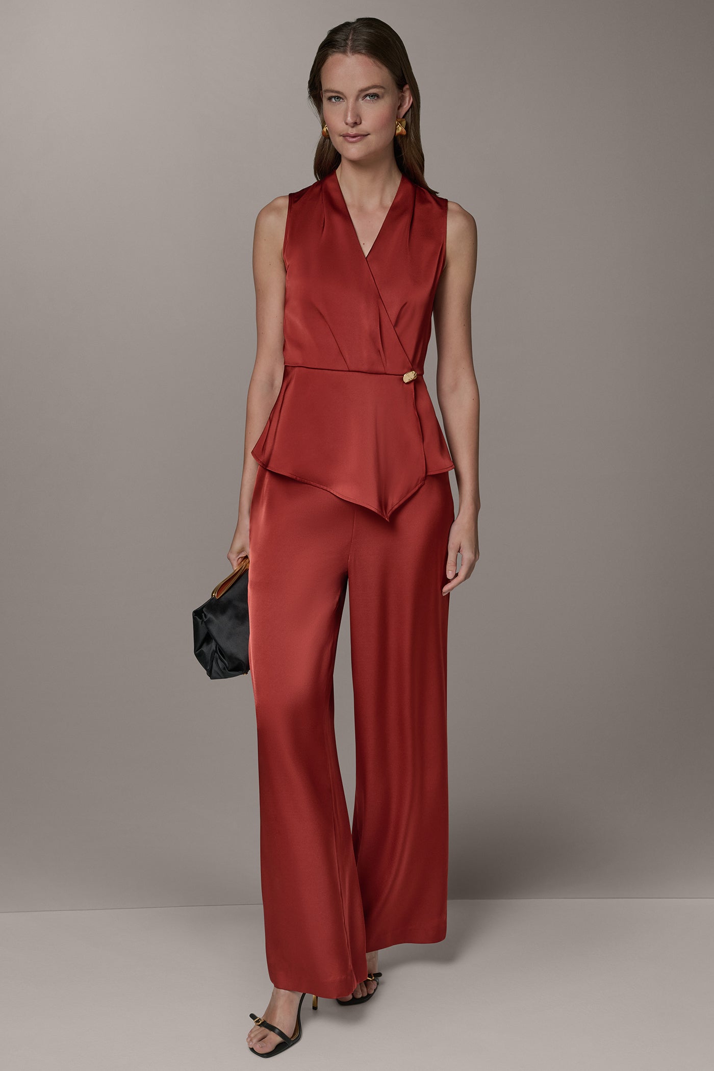 SLEEVELESS WRAP-EFFECT ASYMMETRIC PEPLUM BLOUSE VIEW 6