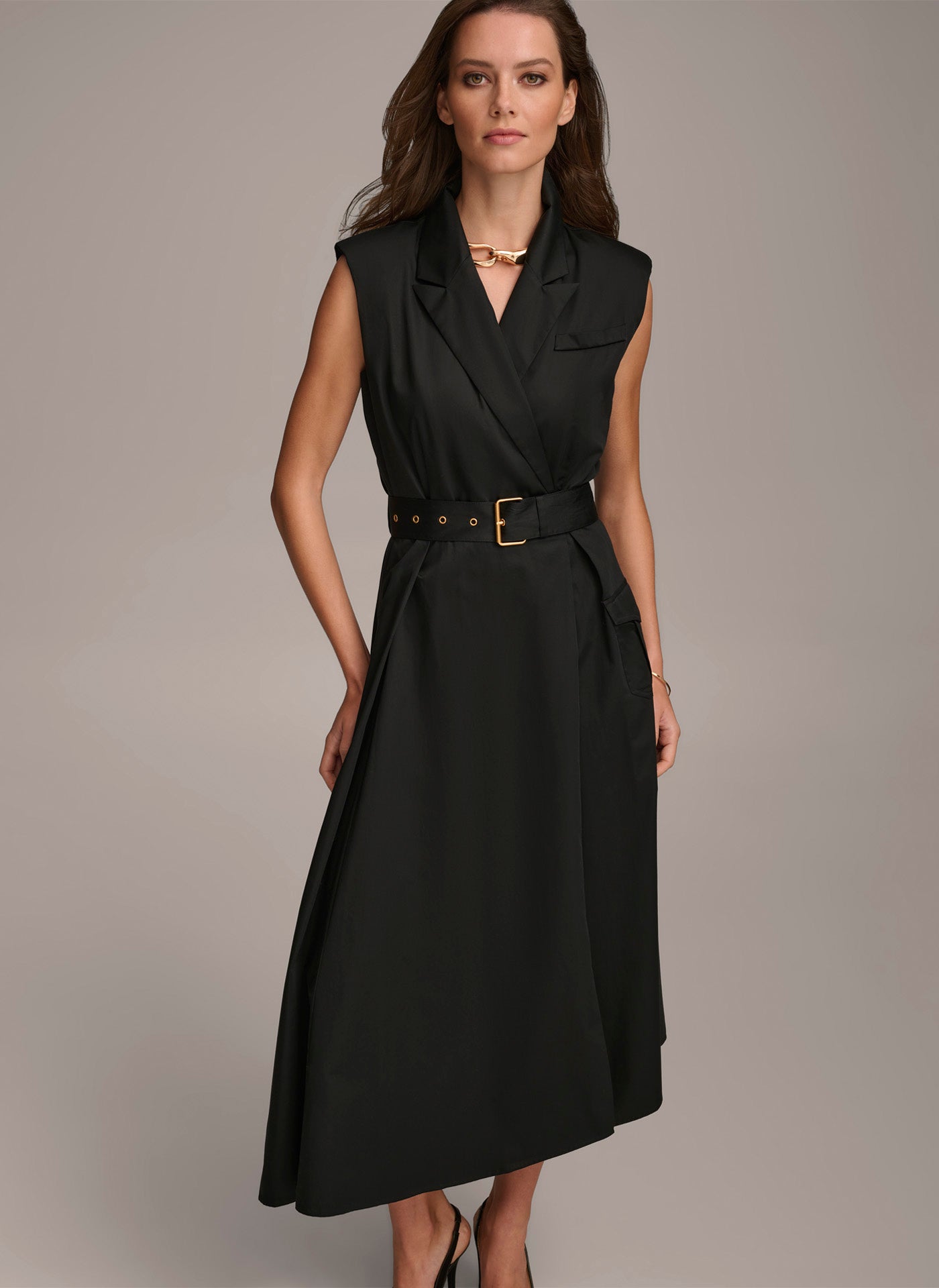 【Donna Karan New York】Belted Asymmetric-Hem Dress Belted Asymmetrical Dress | Asymmetrical | Donna Karan