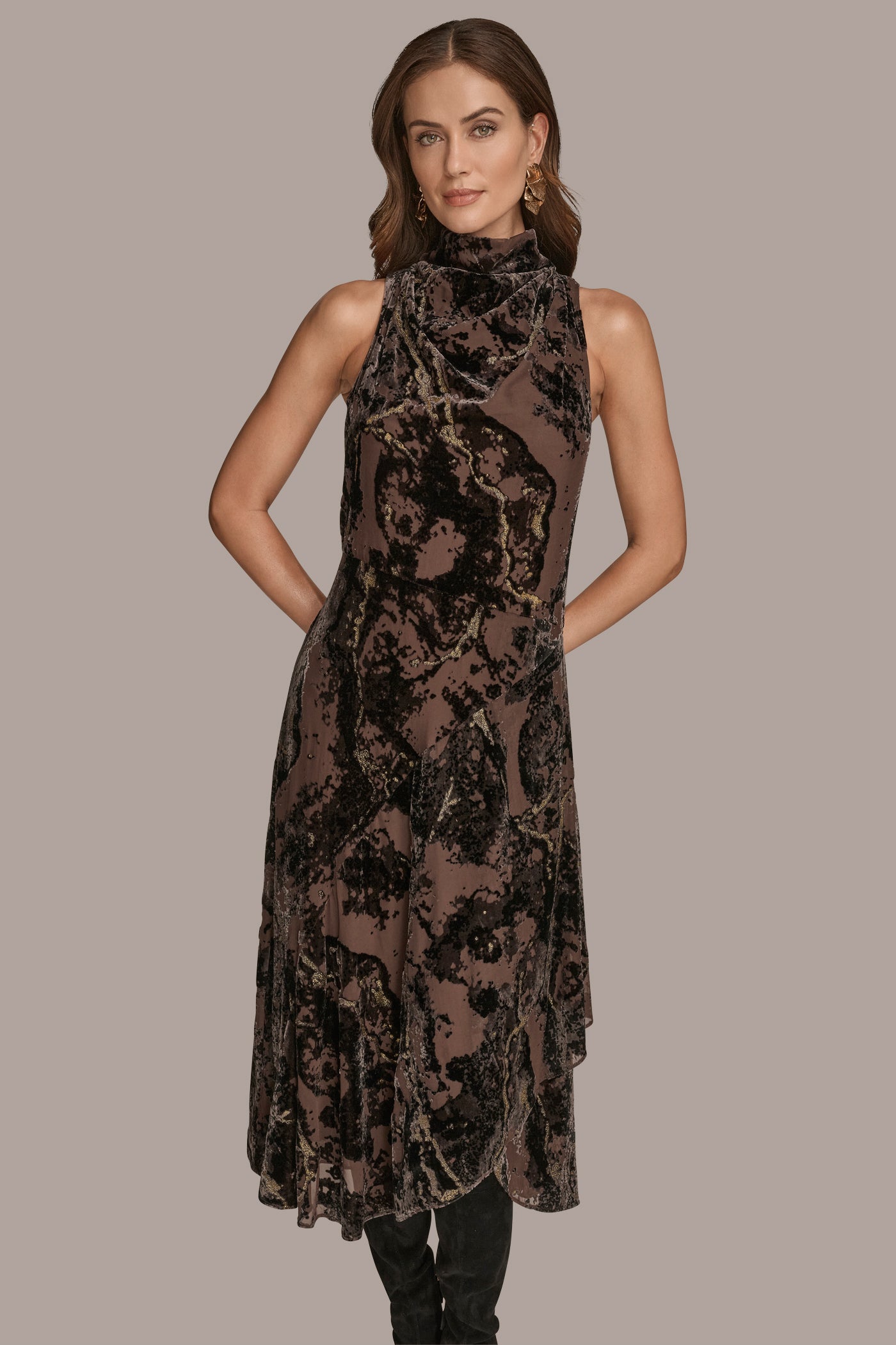 ASYMMETRIC VELVET BURNOUT MIDI DRESS VIEW 4 | Cocktail & Party
