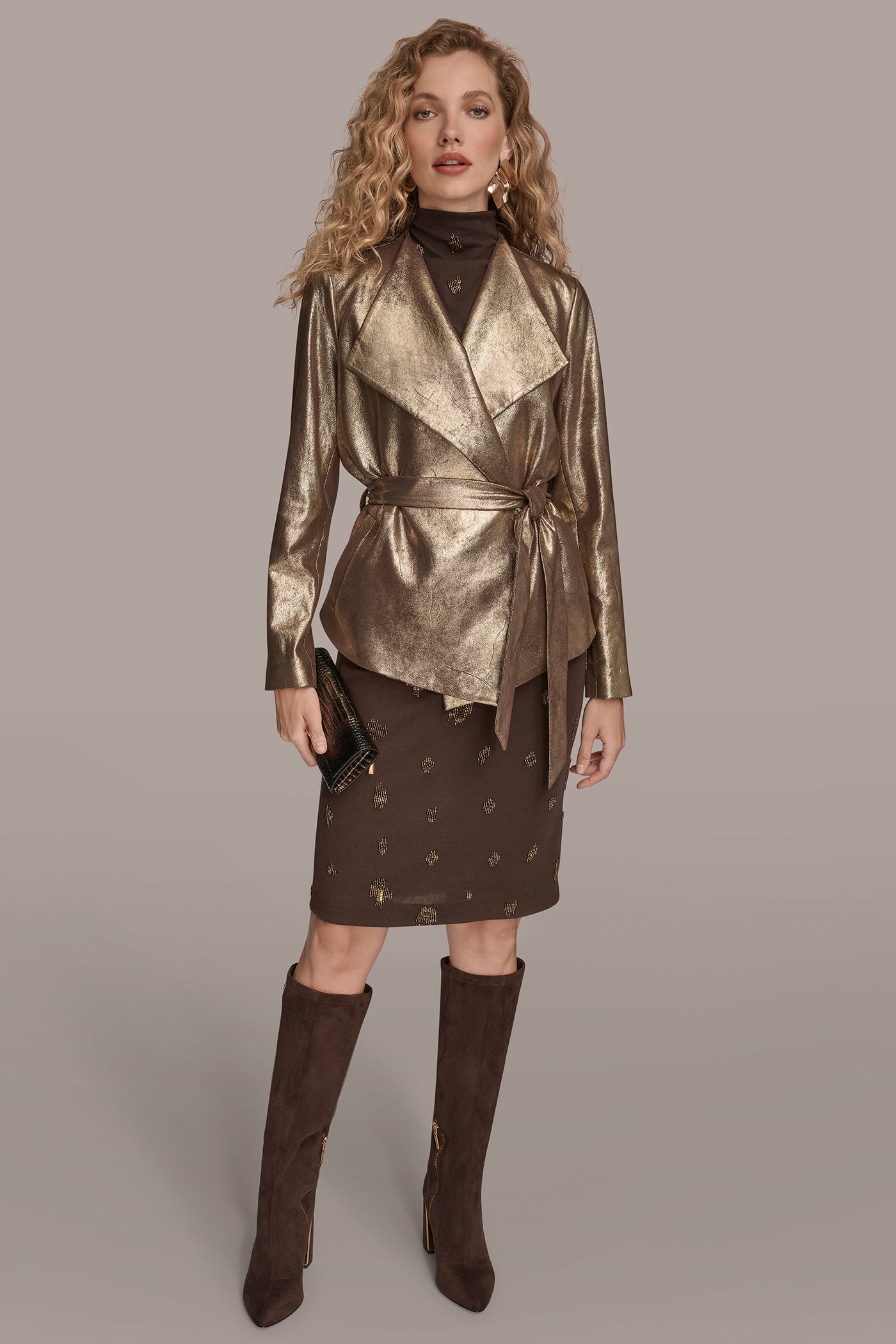 BELTED METALLIC FLYAWAY JACKET VIEW 5 | All Products