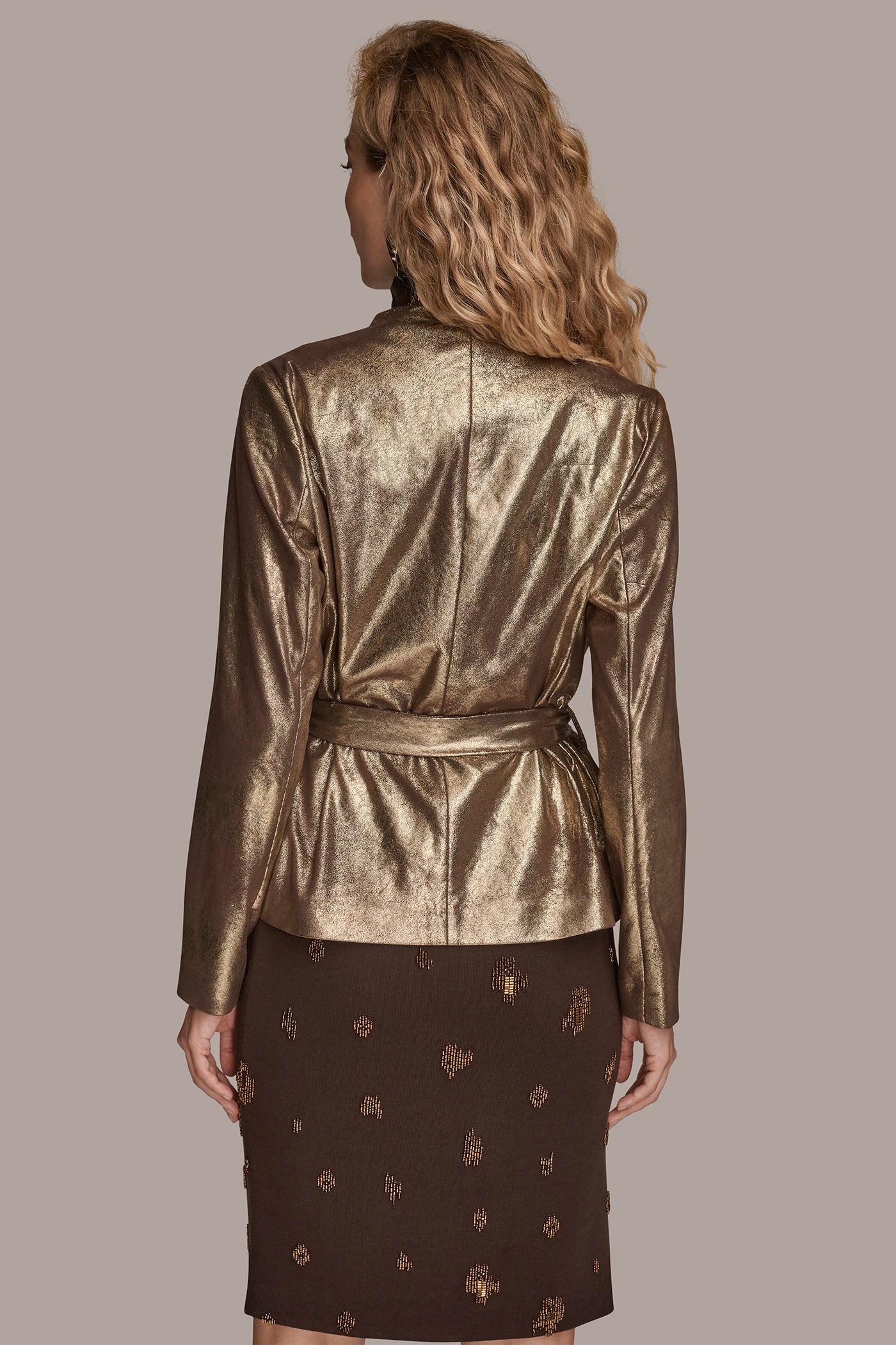 BELTED METALLIC FLYAWAY JACKET VIEW 3 | All Products