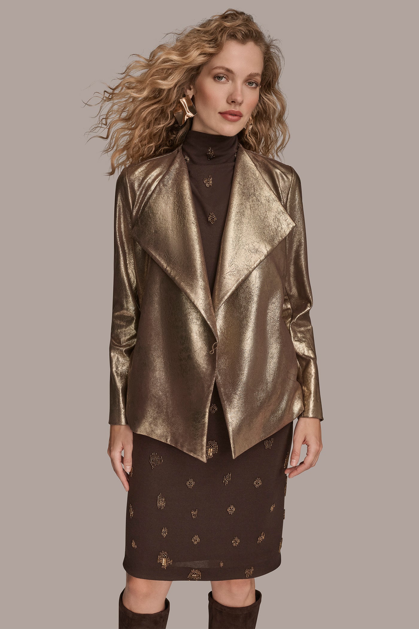 BELTED METALLIC FLYAWAY JACKET VIEW 4 | All Products