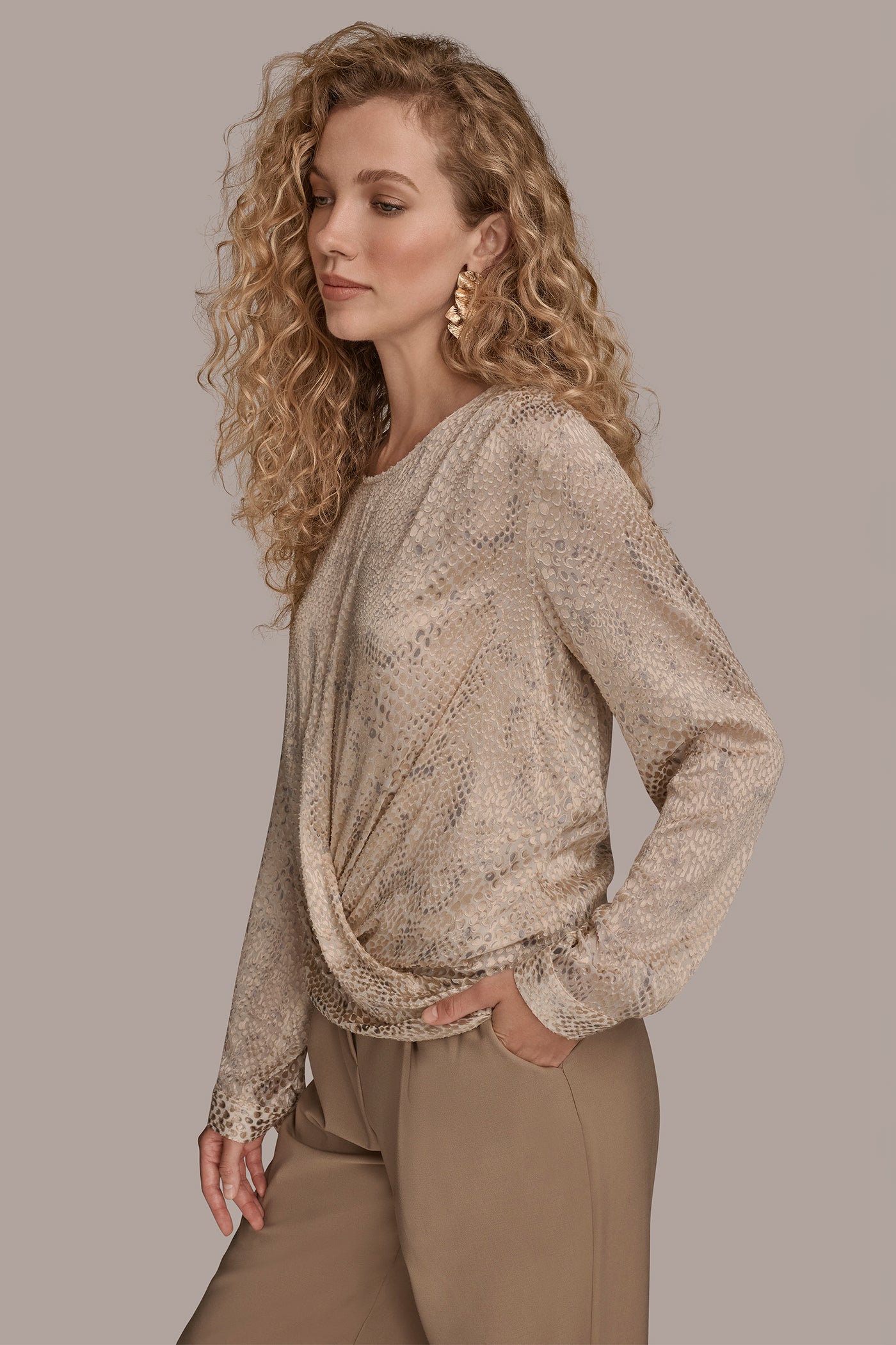 CROC-EFFECT DRAPED BLOUSE VIEW 3 | New Arrivals