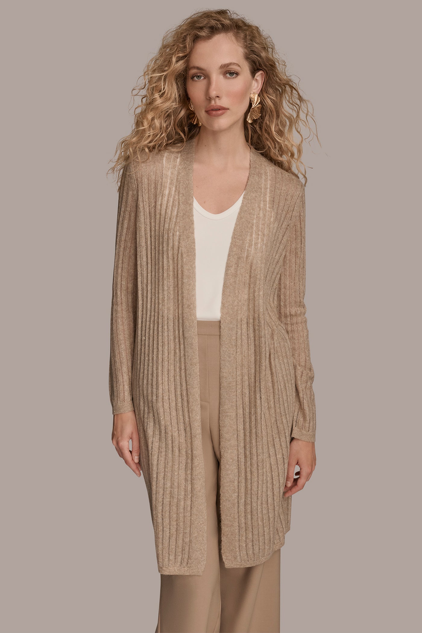 LONG METALLIC RIB-KNIT CARDIGAN | View 1 | Included in discounts