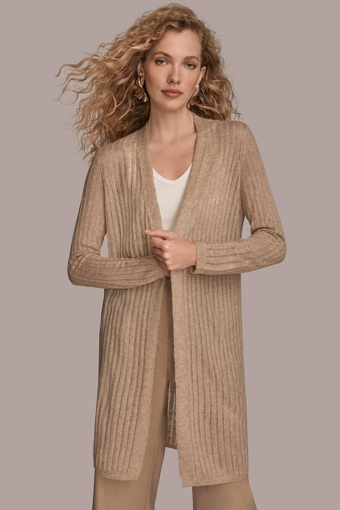 LONG METALLIC RIB-KNIT CARDIGAN VIEW 4 | Included in discounts