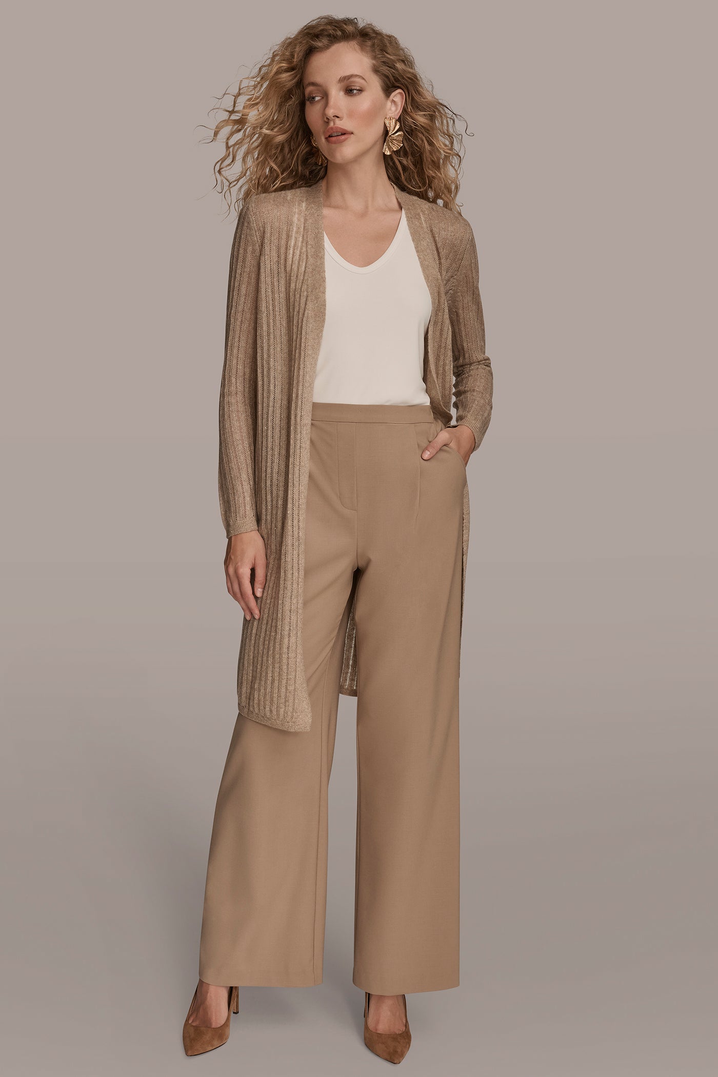 LONG METALLIC RIB-KNIT CARDIGAN VIEW 5 | Included in discounts