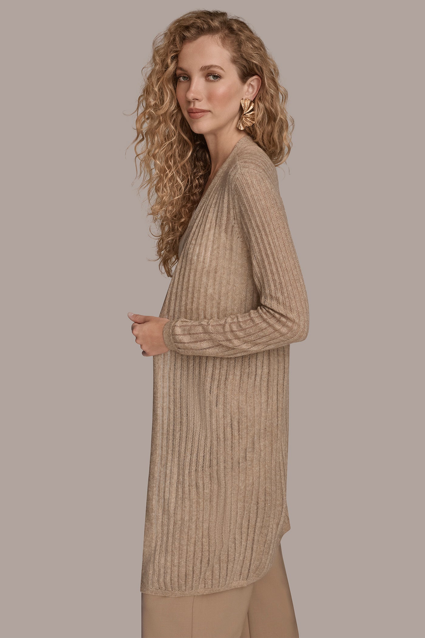 LONG METALLIC RIB-KNIT CARDIGAN VIEW 3 | Included in discounts