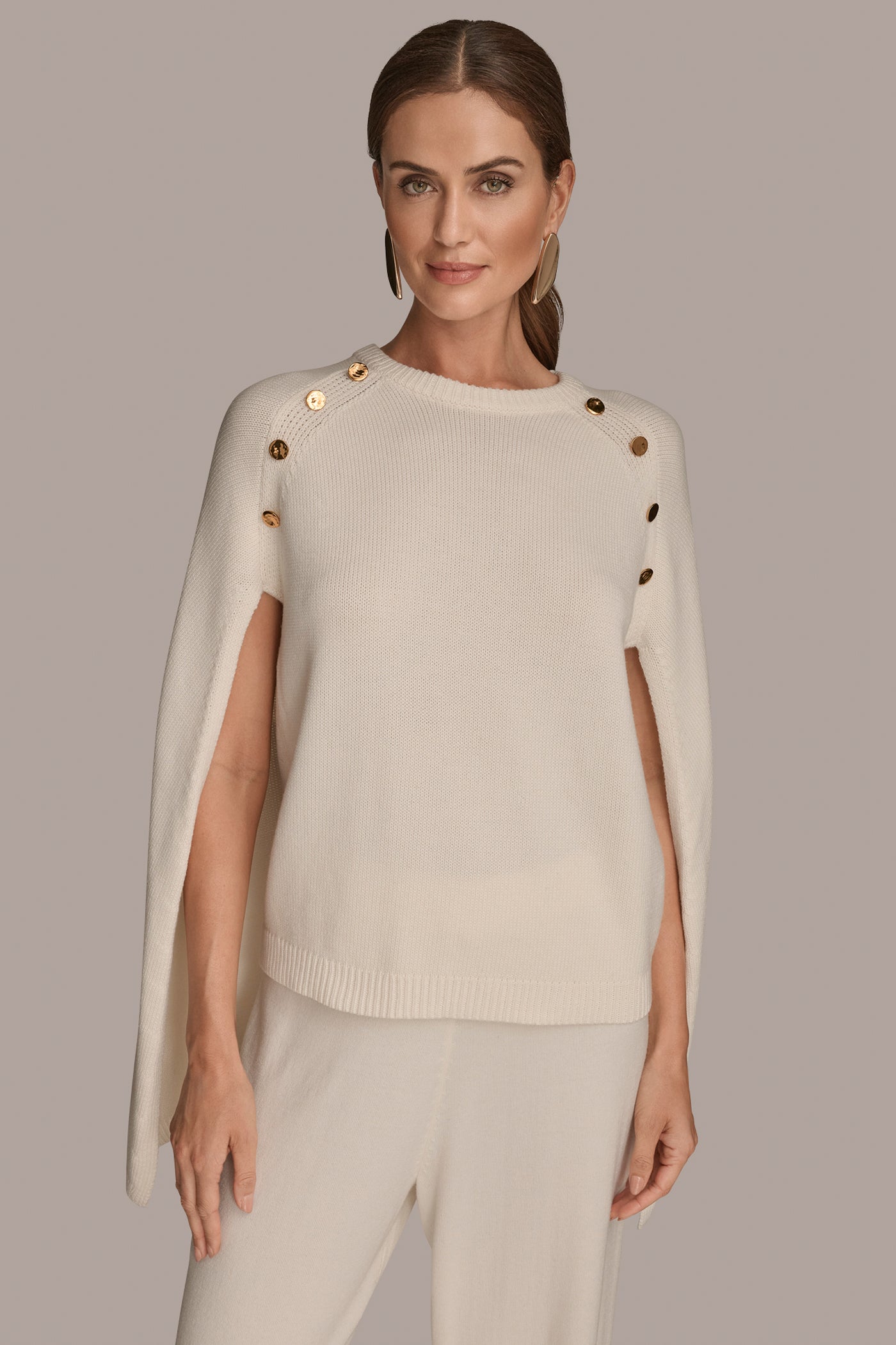 CAPE-EFFECT BUTTON-EMBELLISHED SWEATER | View 1 | All Products
