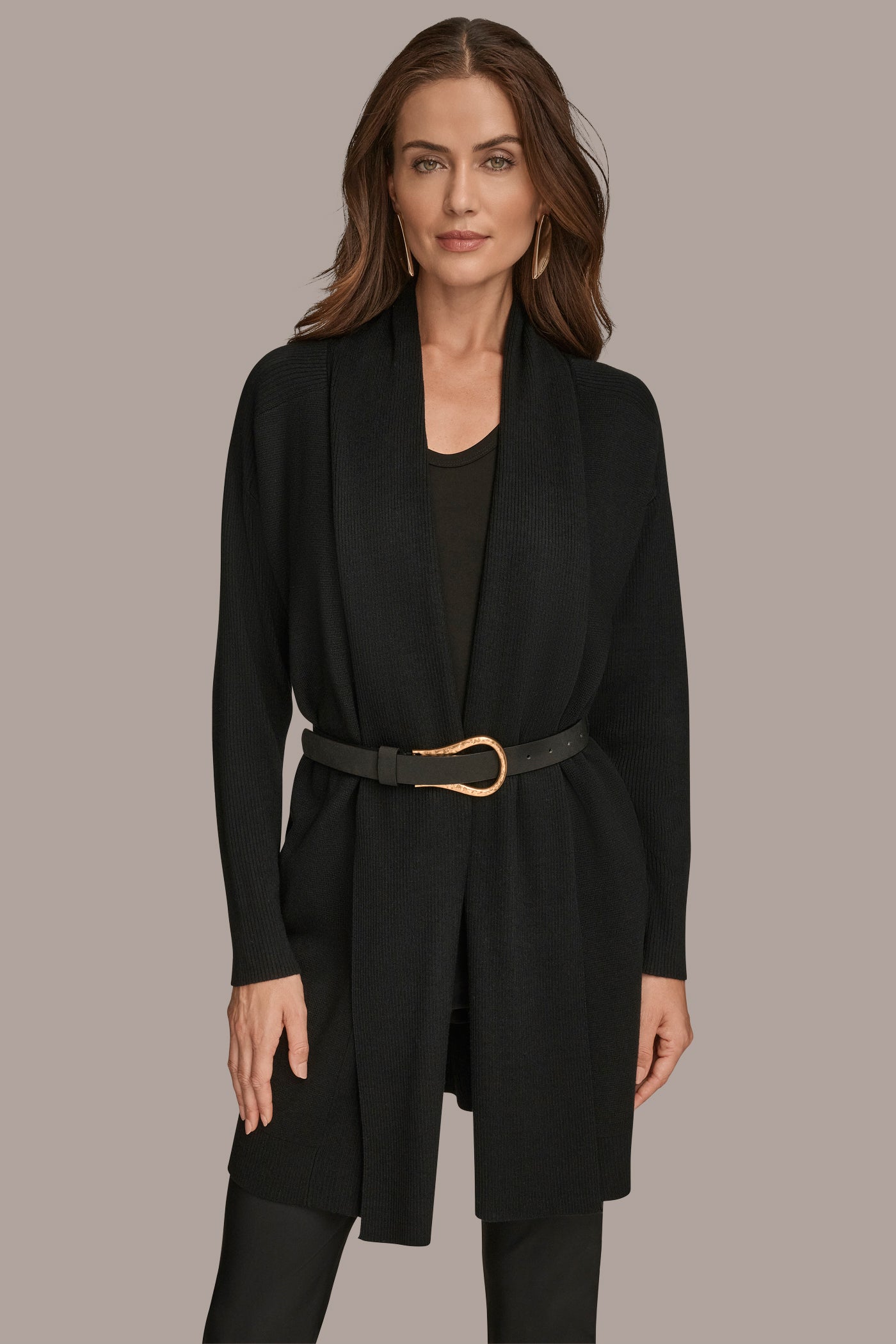 LONG SLEEVE CARDIGAN WITH BAR BELT | View 1 | All Products