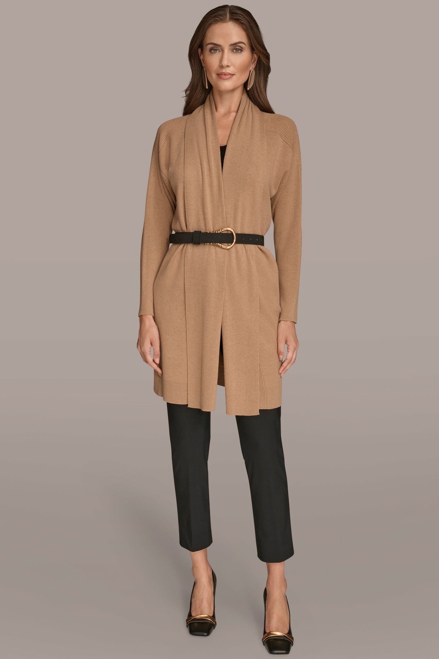 LONG SLEEVE CARDIGAN WITH BAR BELT VIEW 5 | All Products