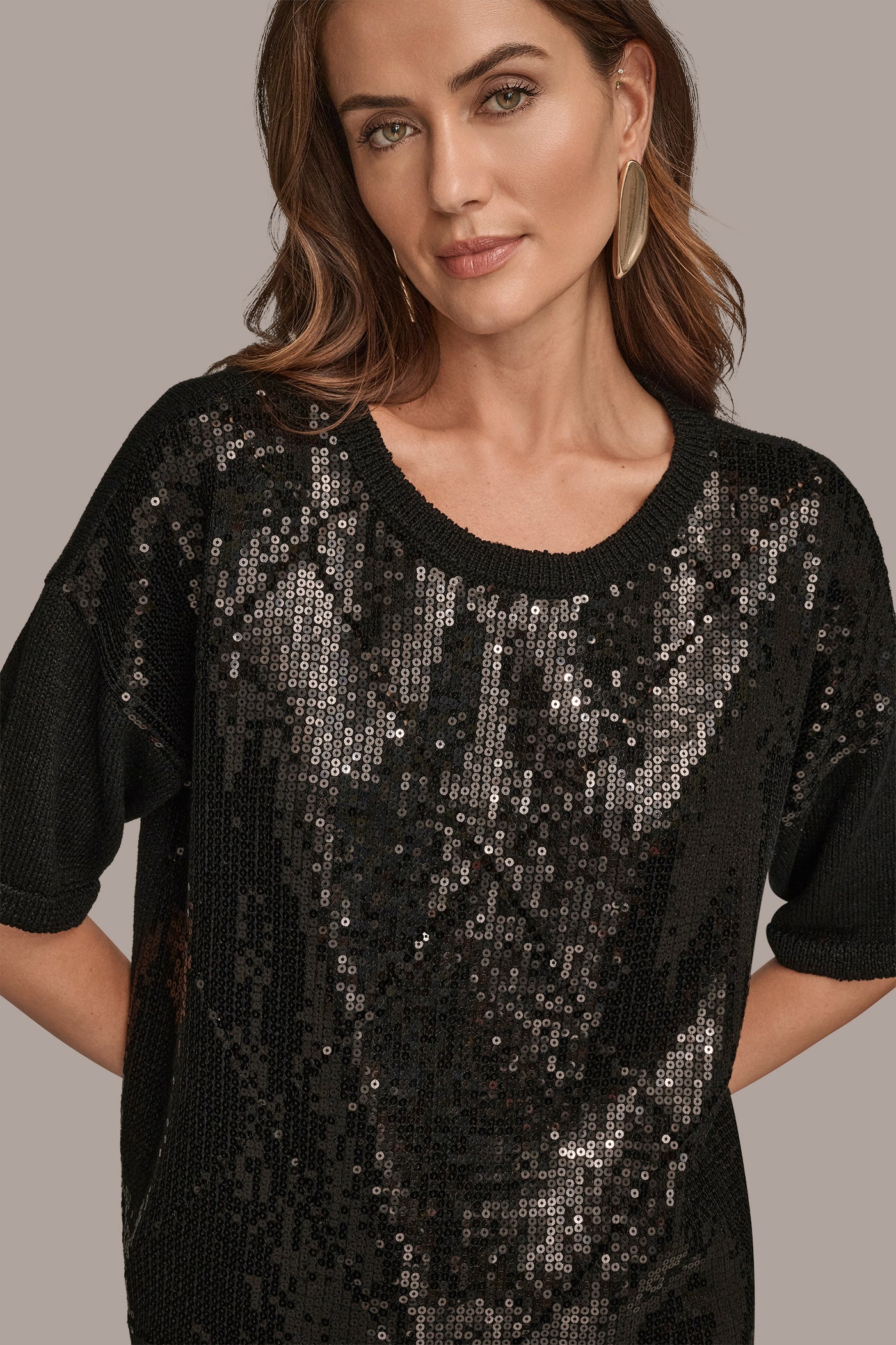 SEQUIN-PANELED DIAMOND STITCH SWEATER VIEW 5 | New Arrivals