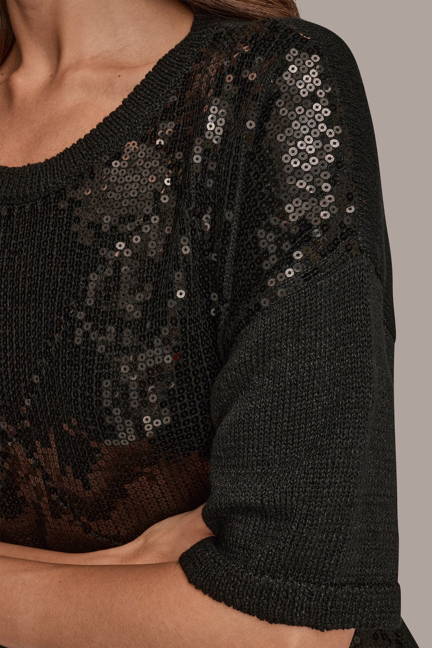 SEQUIN-PANELED DIAMOND STITCH SWEATER VIEW 6 | New Arrivals
