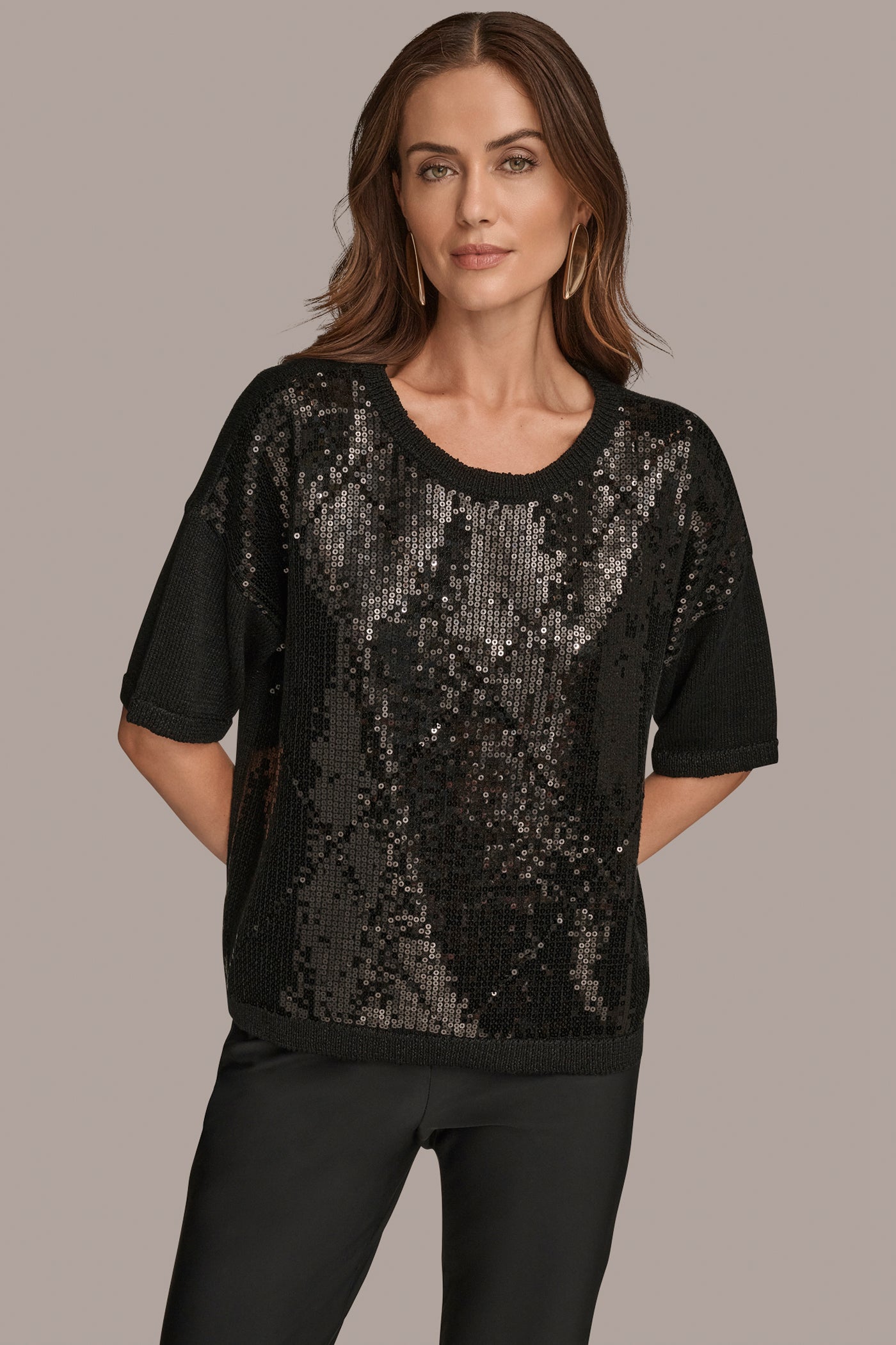 SEQUIN-PANELED DIAMOND STITCH SWEATER | View 1 | New Arrivals