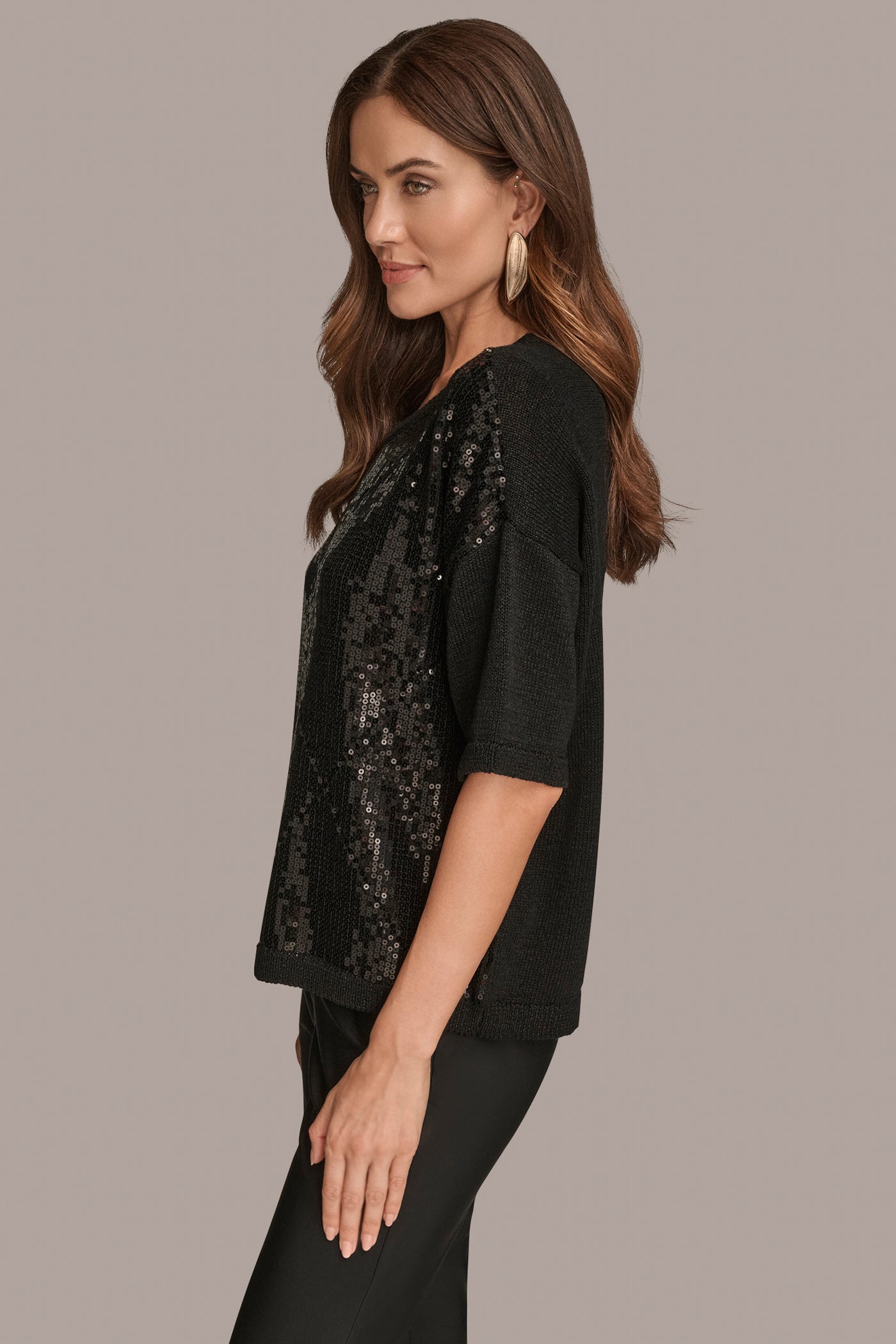 SEQUIN-PANELED DIAMOND STITCH SWEATER VIEW 3 | New Arrivals