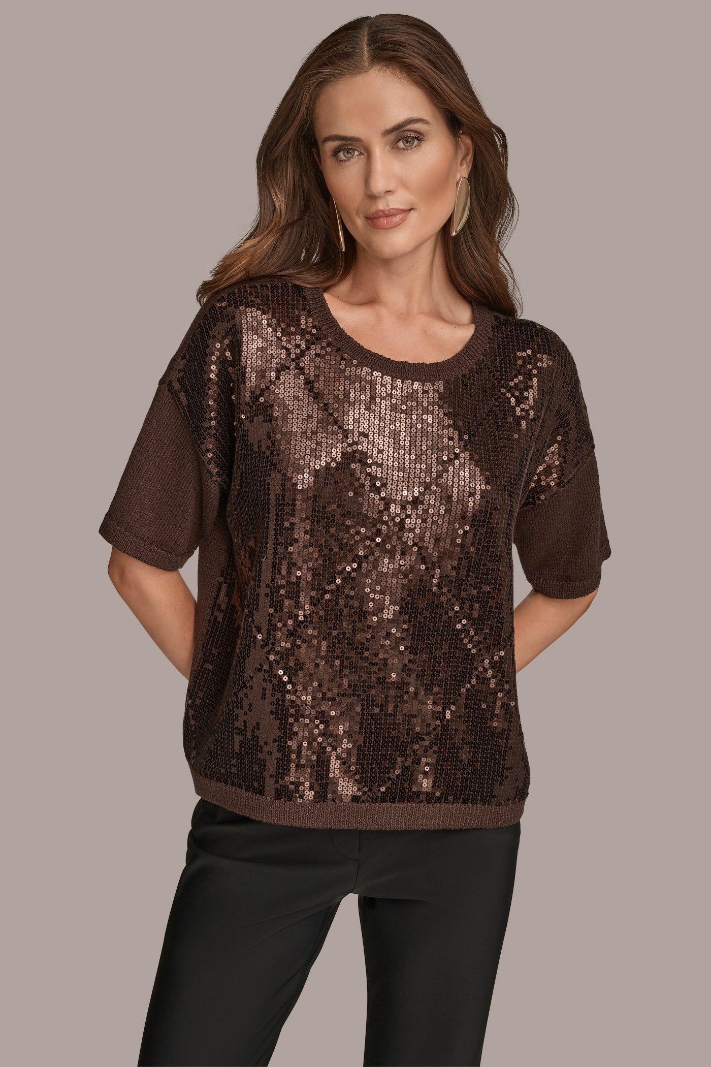 SEQUIN-PANELED DIAMOND STITCH SWEATER | View 1 | New Arrivals