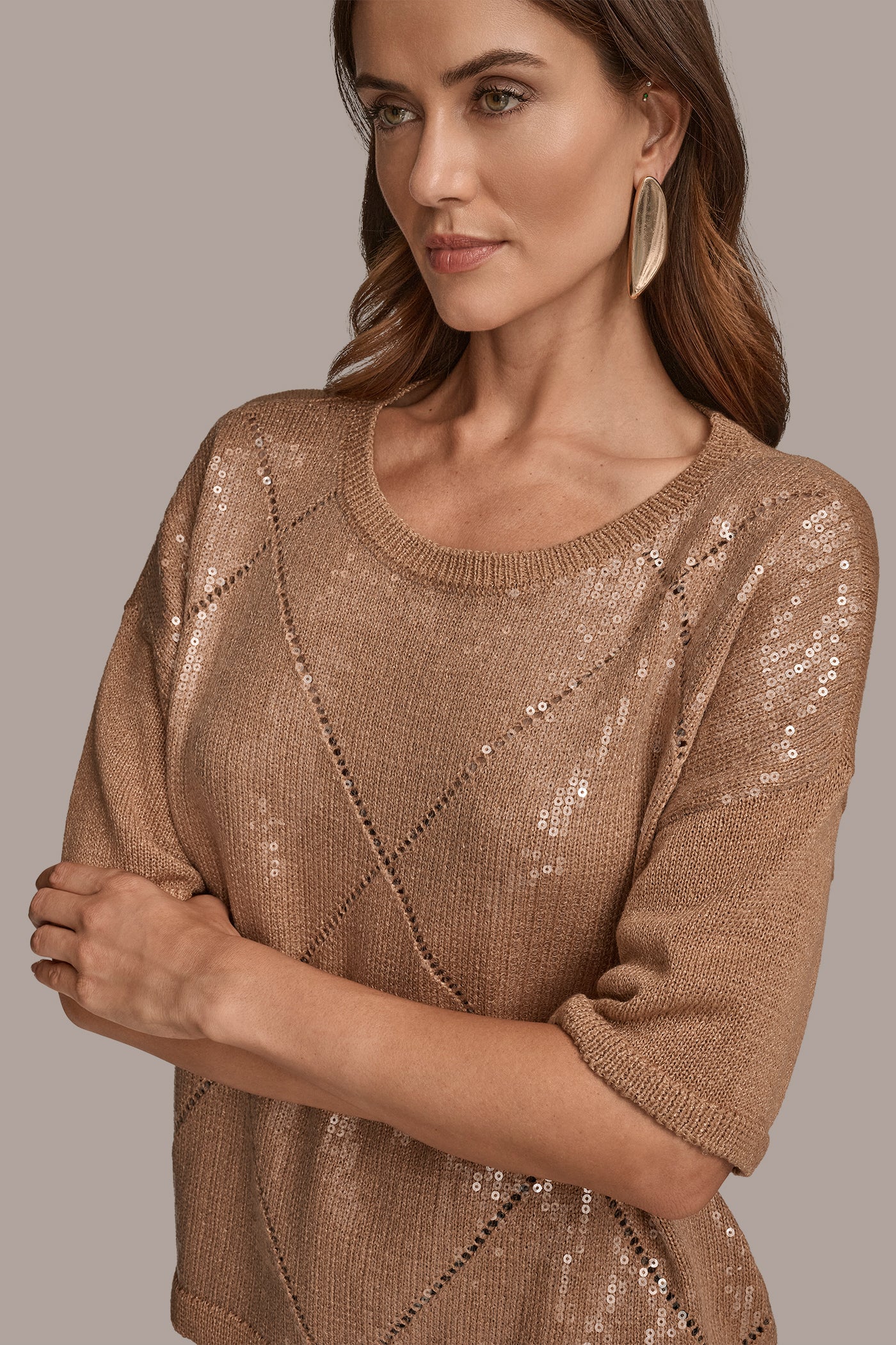 SEQUIN-PANELED DIAMOND STITCH SWEATER VIEW 5 | New Arrivals