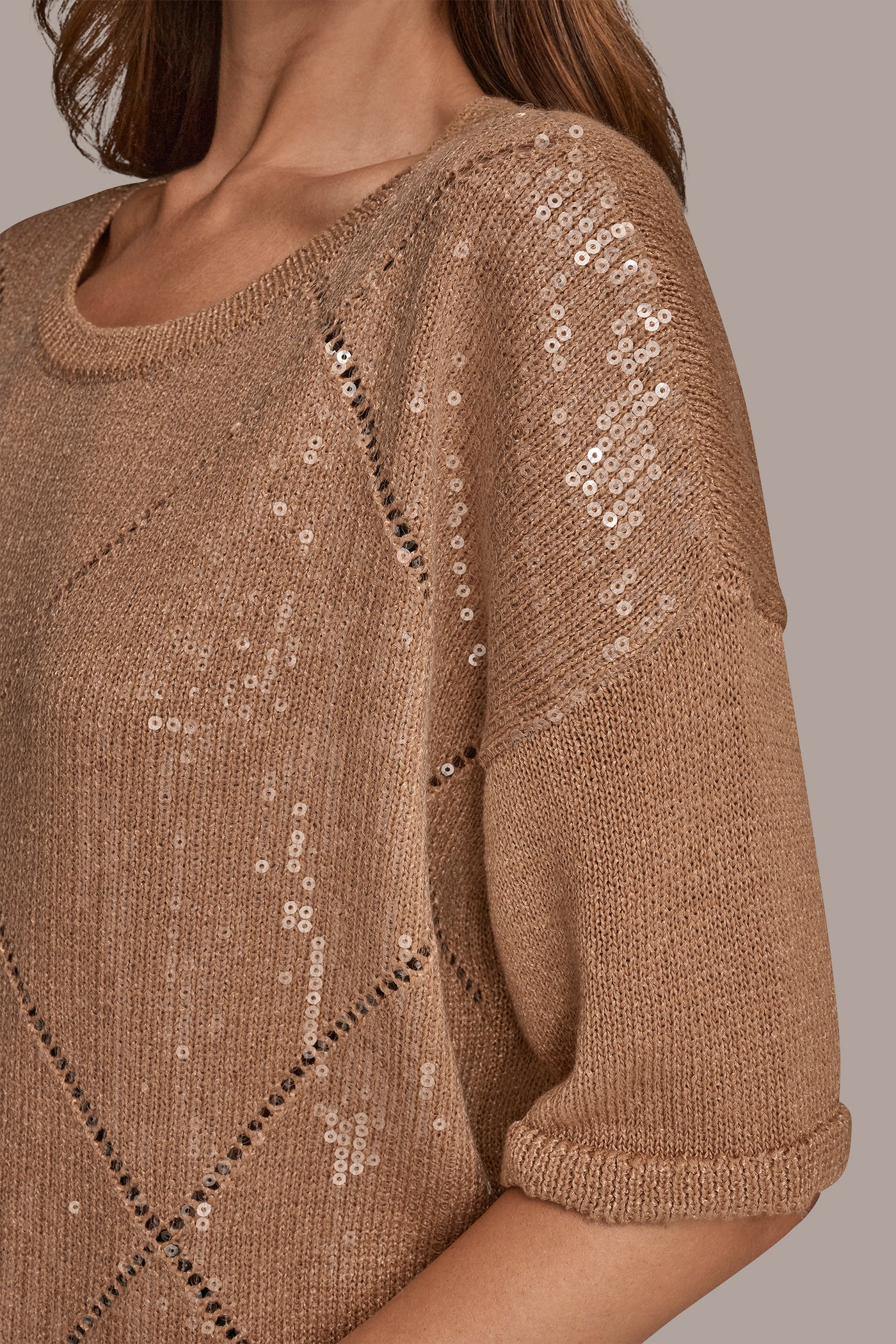 SEQUIN-PANELED DIAMOND STITCH SWEATER VIEW 6 | New Arrivals