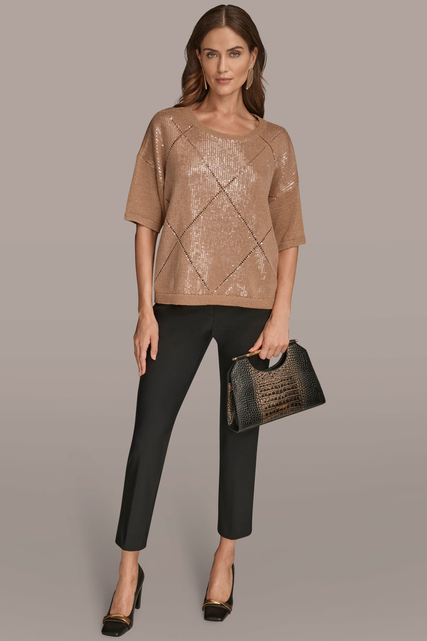 SEQUIN-PANELED DIAMOND STITCH SWEATER VIEW 4 | New Arrivals