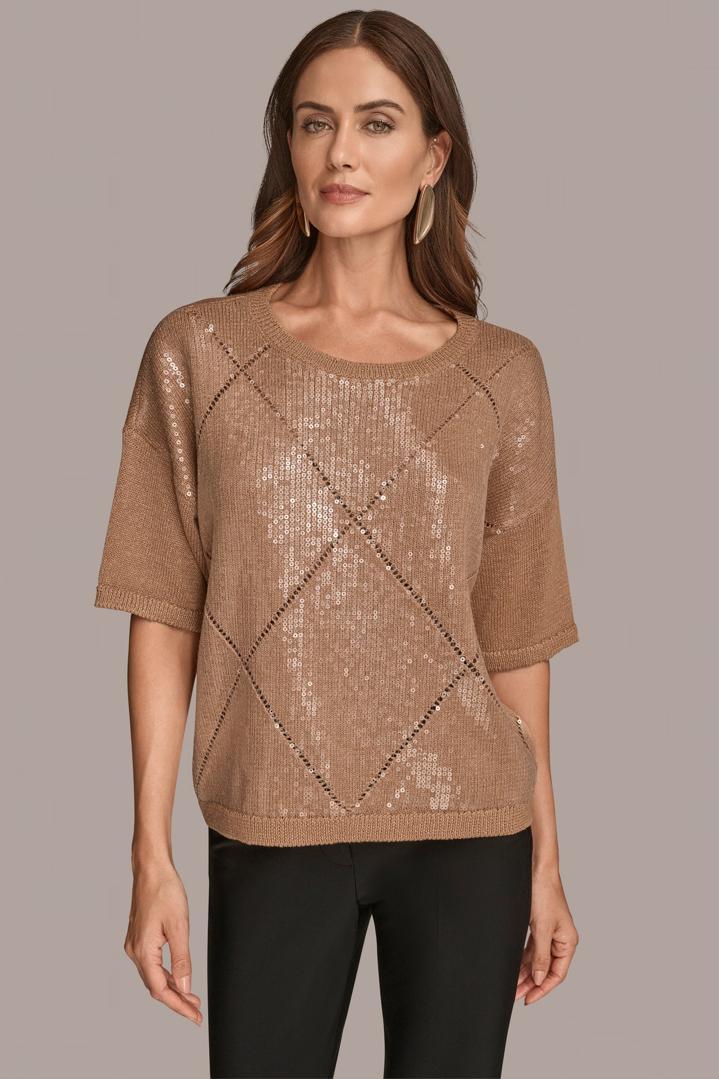 SEQUIN-PANELED DIAMOND STITCH SWEATER | View 1 | New Arrivals