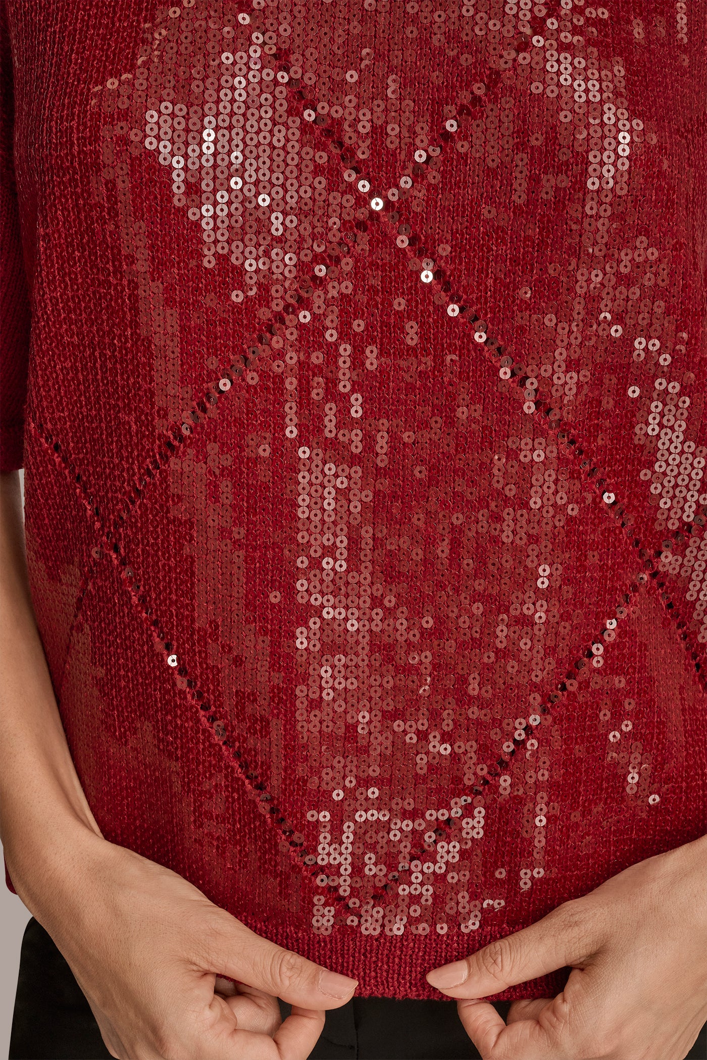 SEQUIN-PANELED DIAMOND STITCH SWEATER VIEW 6 | New Arrivals