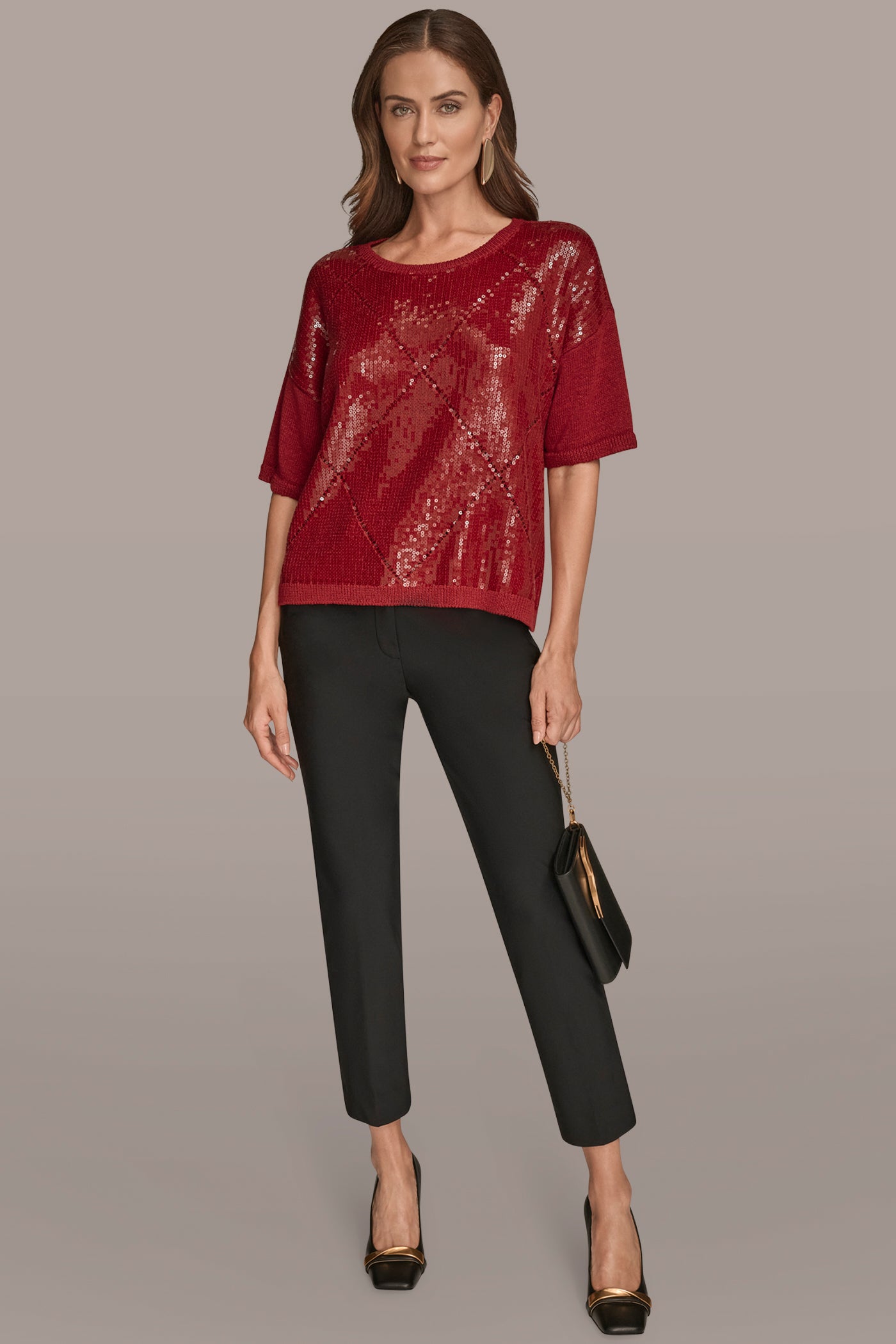 SEQUIN-PANELED DIAMOND STITCH SWEATER VIEW 4 | New Arrivals