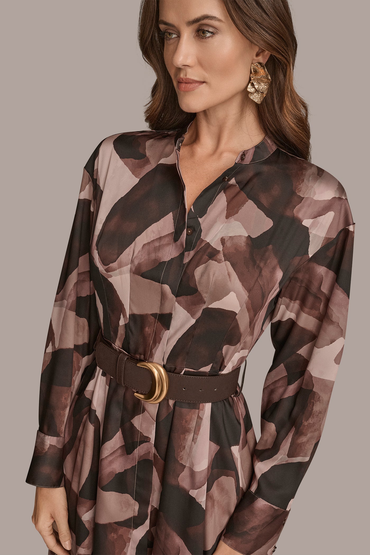 BELTED COLLARLESS MIDI SHIRT DRESS VIEW 5 | Dresses & Jumpsuits