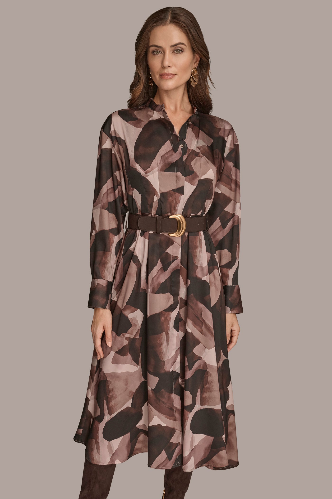 BELTED COLLARLESS MIDI SHIRT DRESS VIEW 4 | Dresses & Jumpsuits