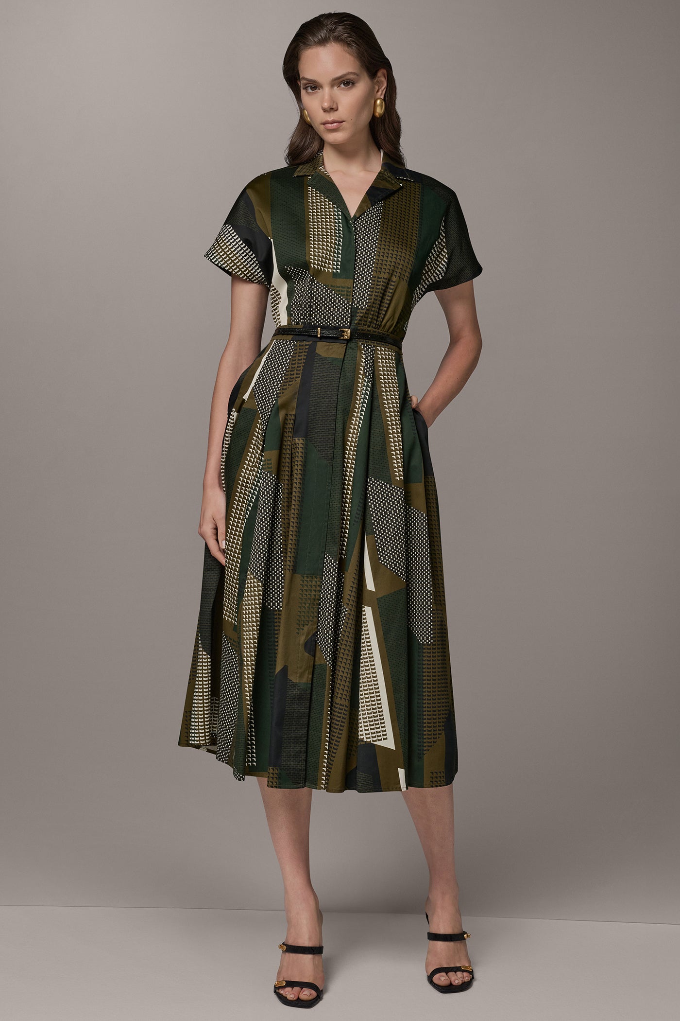 ABSTRACT PRINT MIDI SHIRT DRESS VIEW 1