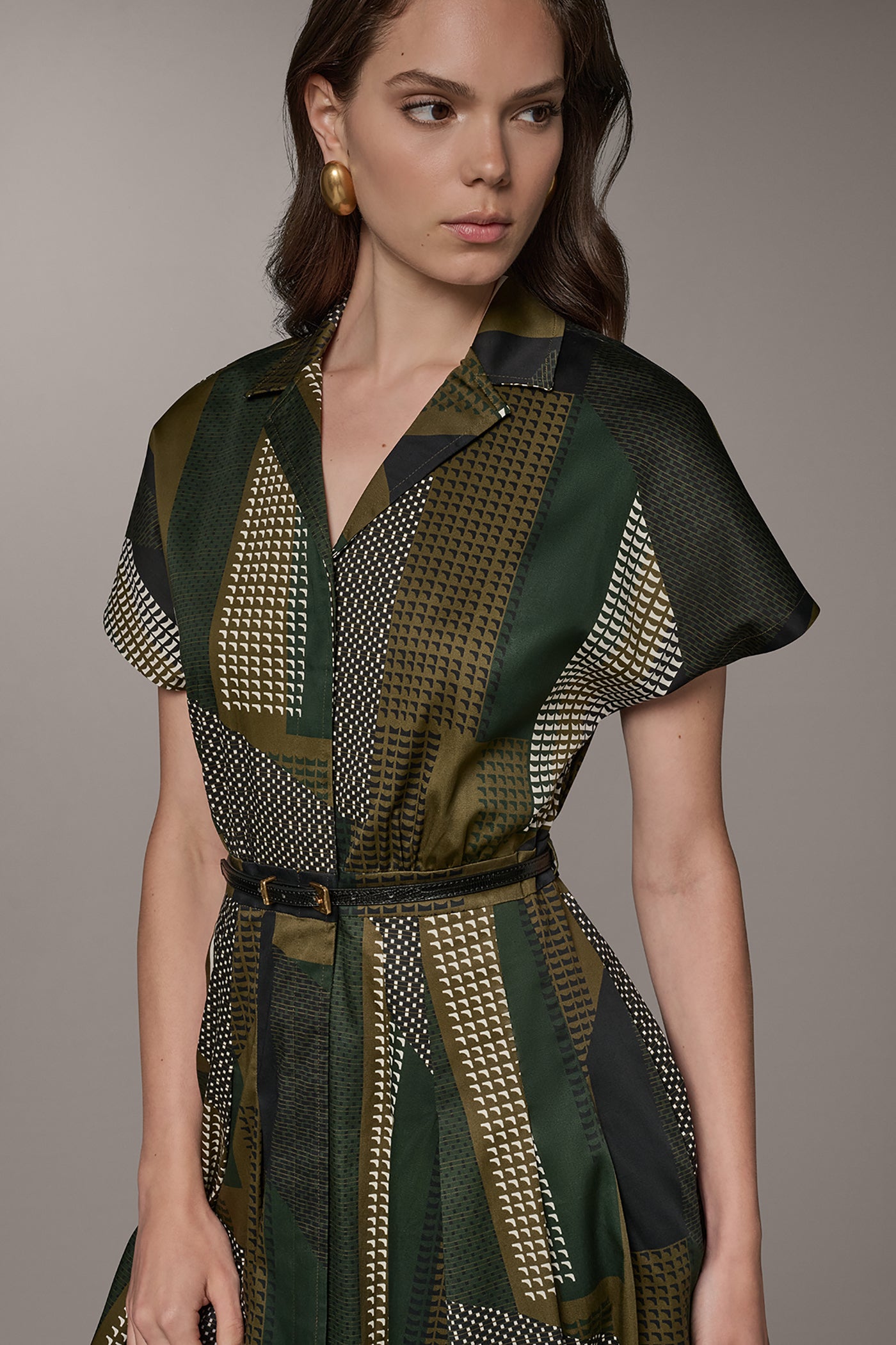 ABSTRACT PRINT MIDI SHIRT DRESS VIEW 4