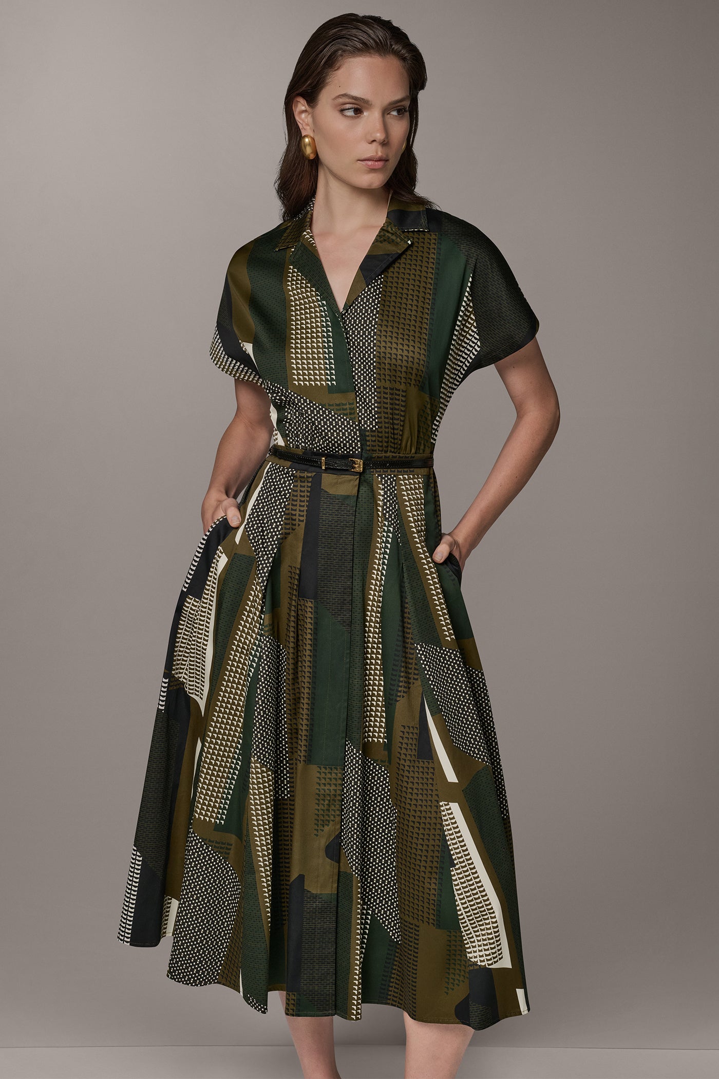 ABSTRACT PRINT MIDI SHIRT DRESS VIEW 8