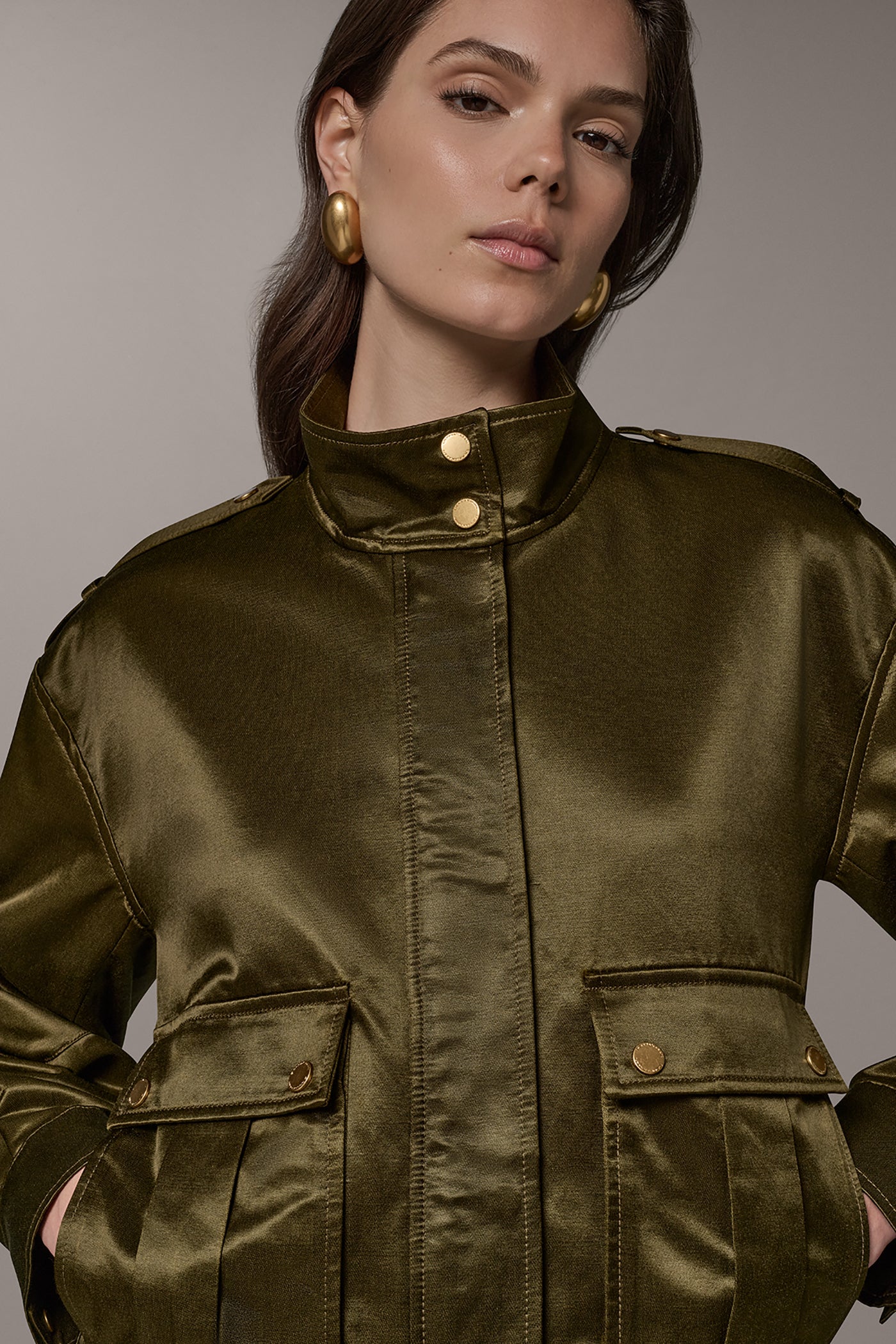 SATIN LONG SLEEVE ZIP JACKET VIEW 6 | Clothing