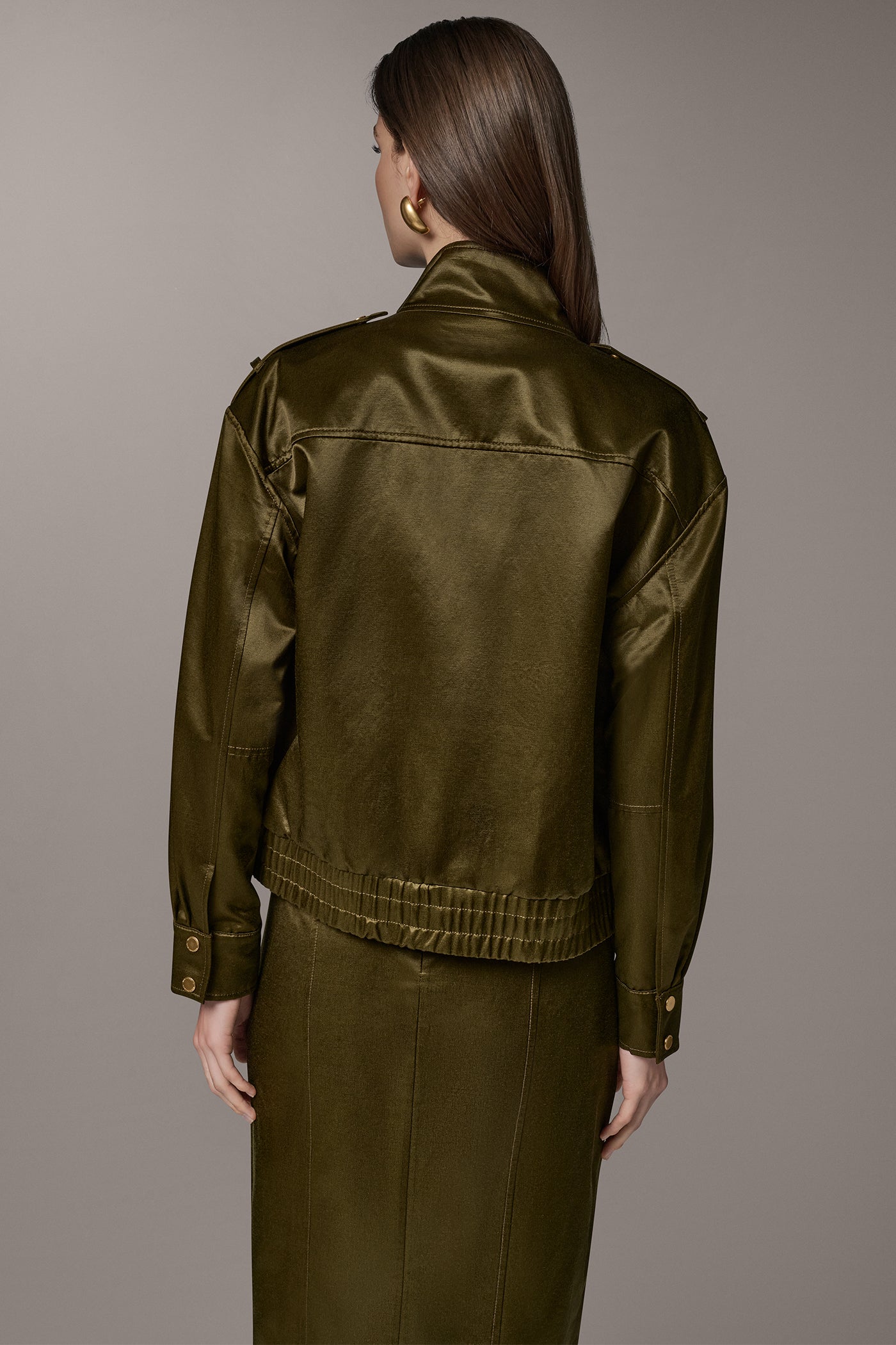 SATIN LONG SLEEVE ZIP JACKET VIEW 3 | Clothing