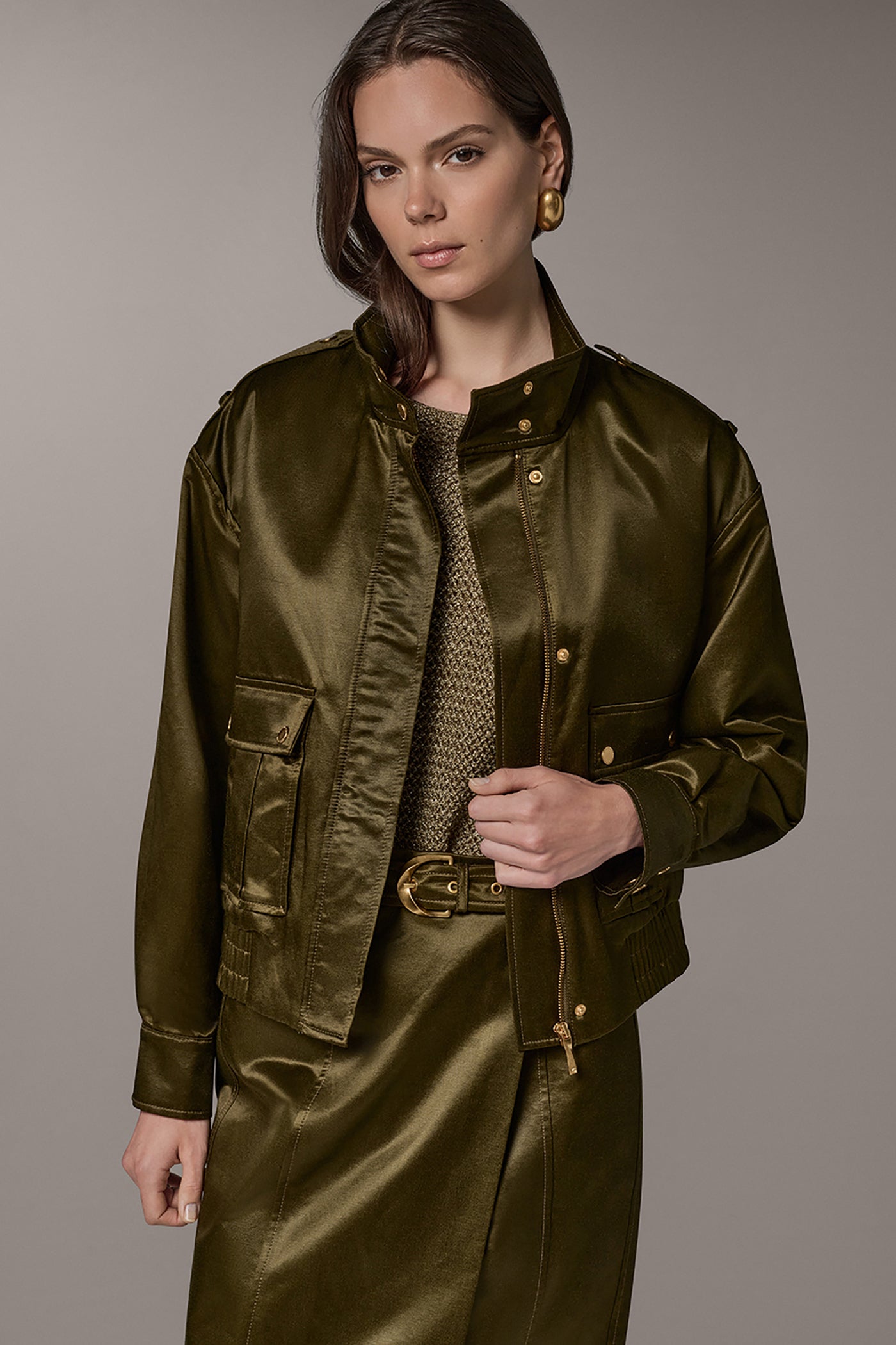 SATIN LONG SLEEVE ZIP JACKET VIEW 4 | Clothing