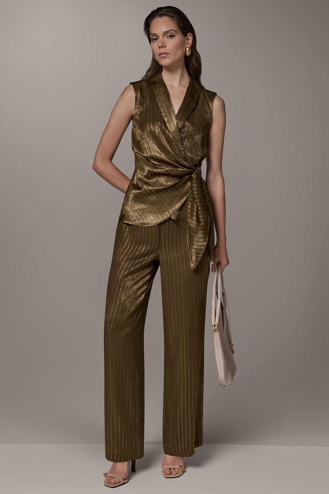 SLEEVELESS TIE WAIST WRAP BLOUSE VIEW 7