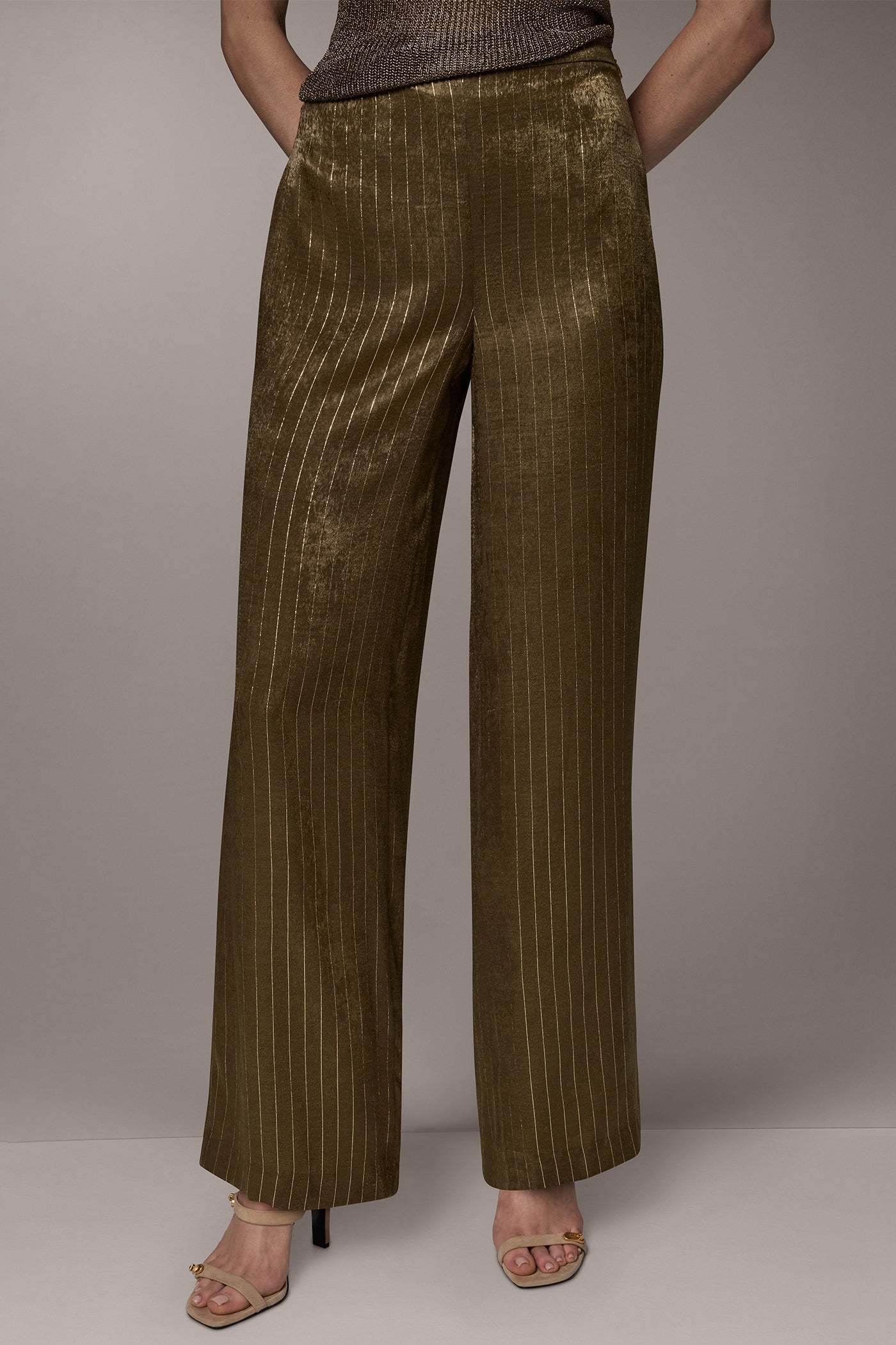 HIGH-RISE PINSTRIPE PULL-ON WIDE-LEG PANT VIEW 1