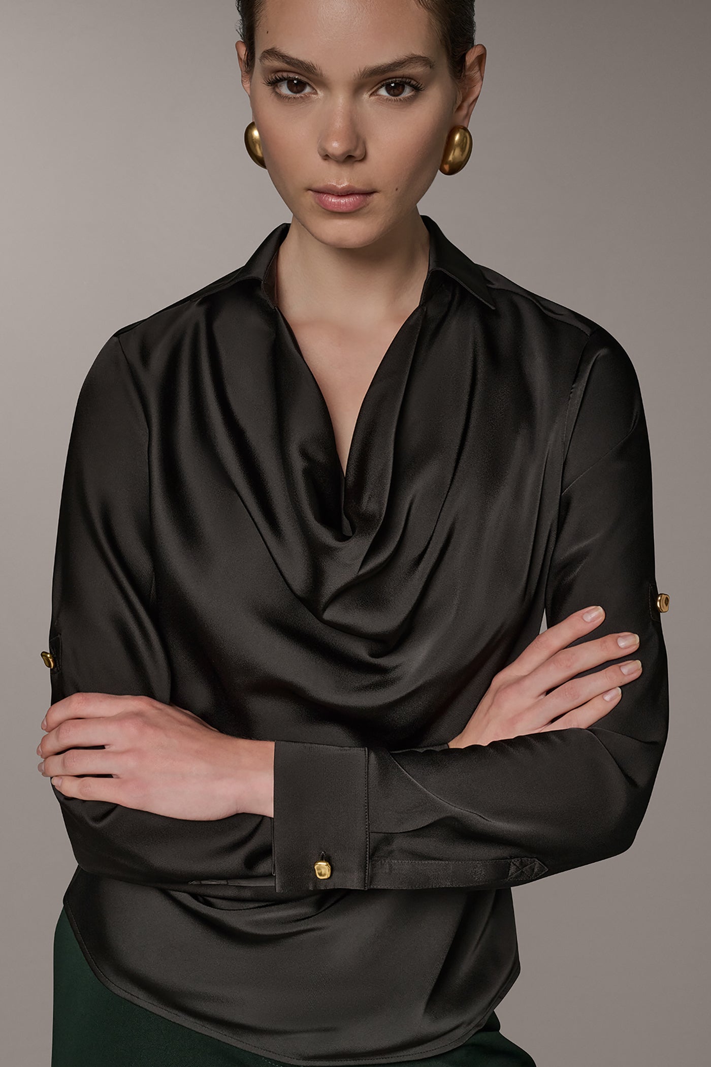 ROLL SLEEVE COWL NECK BLOUSE (alternate view)