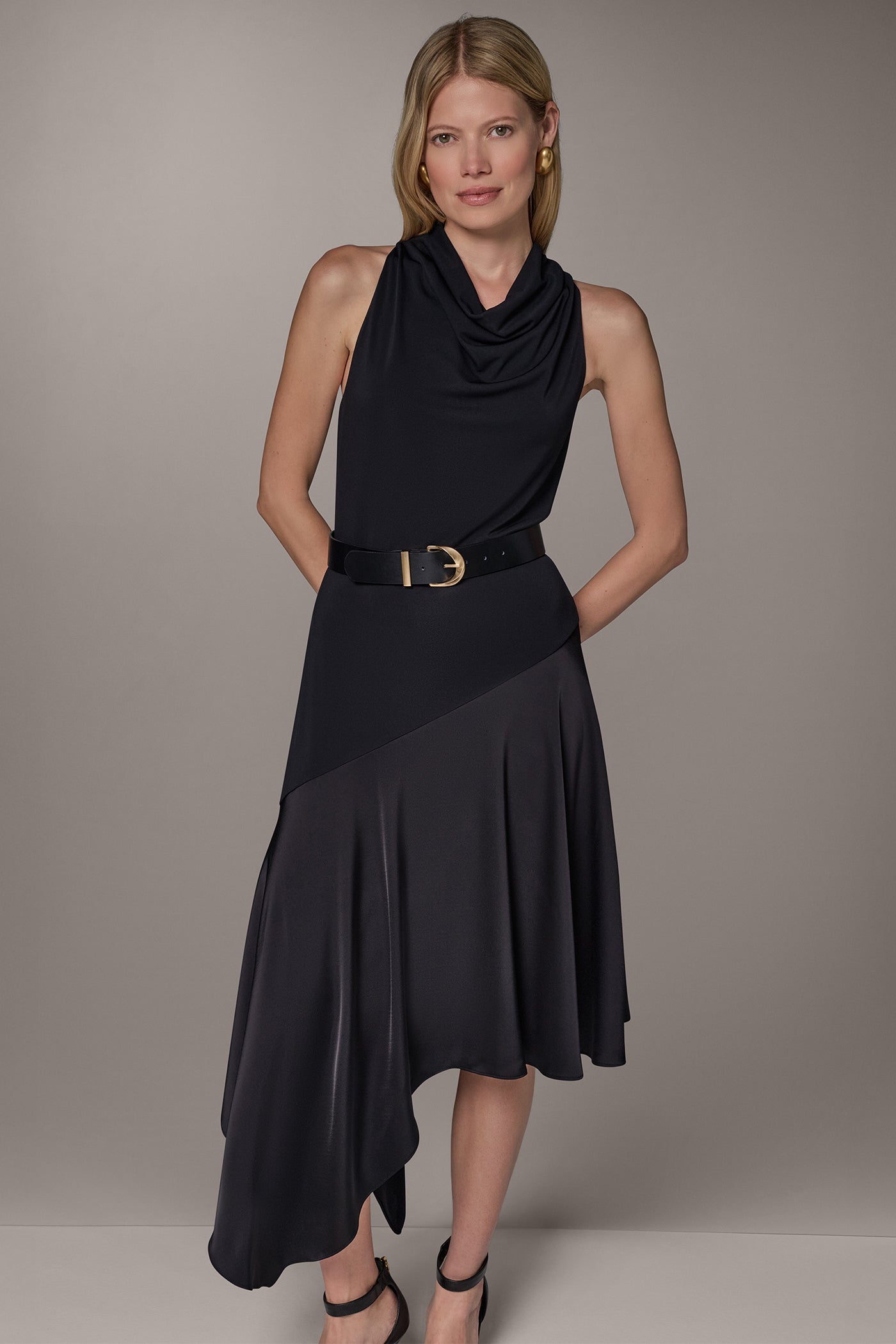 MIXED MEDIA MIDI HI LOW DRESS VIEW 4