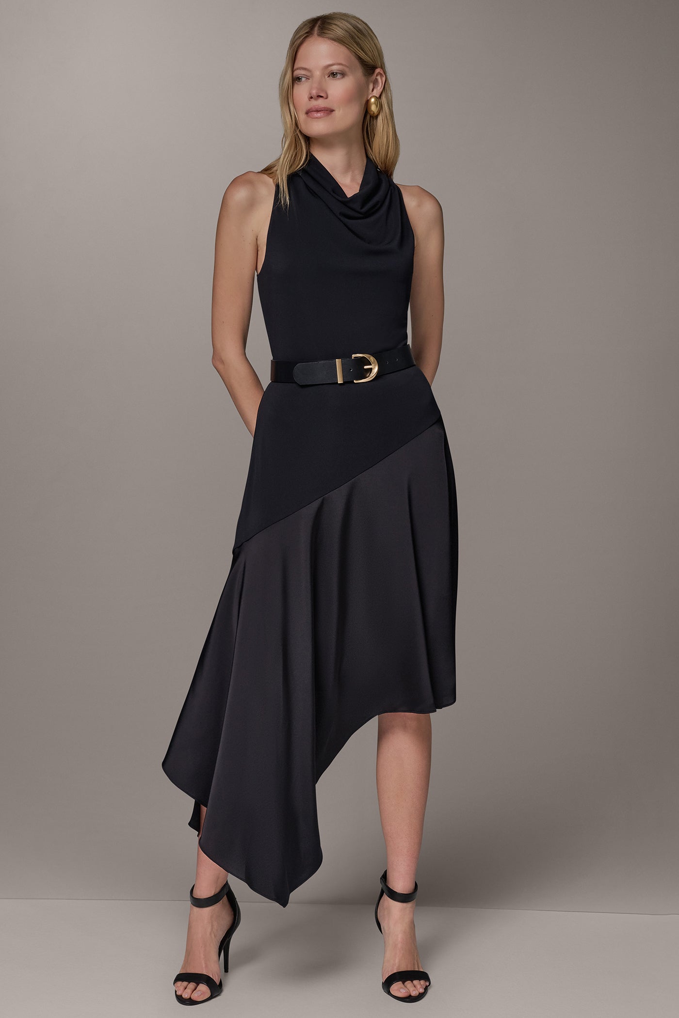 MIXED MEDIA MIDI HI LOW DRESS VIEW 1