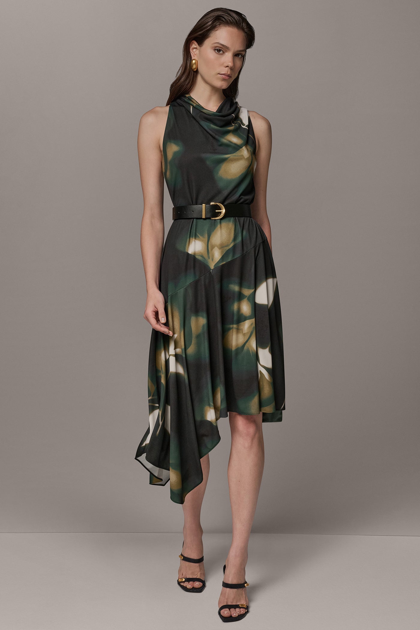 SLEEVELESS FLORAL MIDI HI LOW DRESS VIEW 1