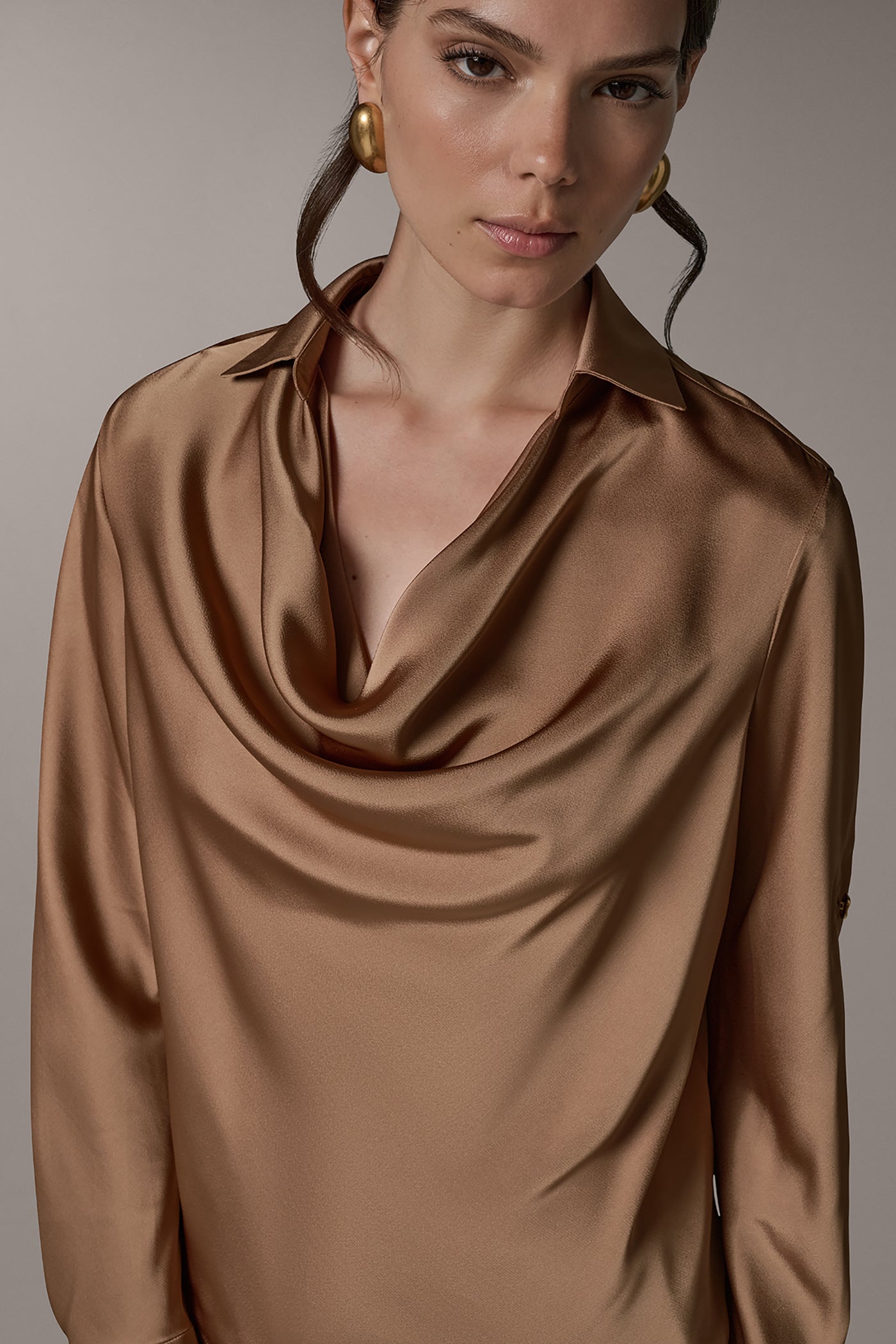 ROLL SLEEVE COWL NECK BLOUSE (alternate view)