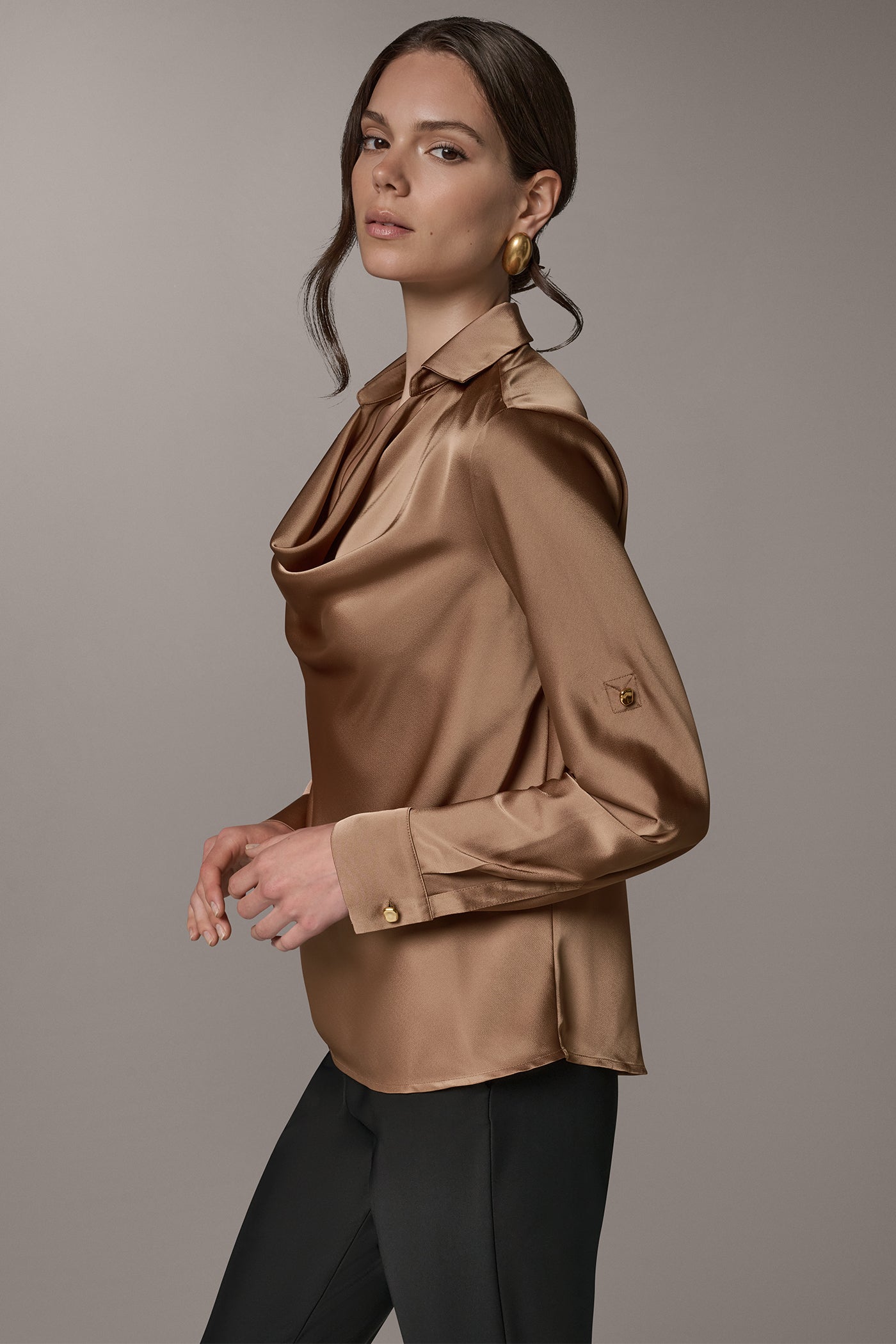 ROLL SLEEVE COWL NECK BLOUSE VIEW 4 | New Arrivals