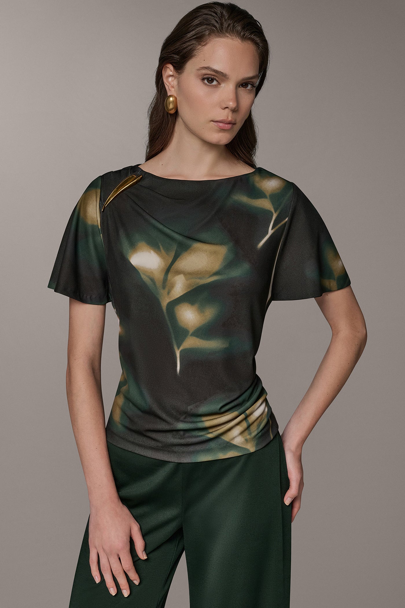 PRINTED DOLMAN SLEEVE BOATNECK TOP VIEW 1
