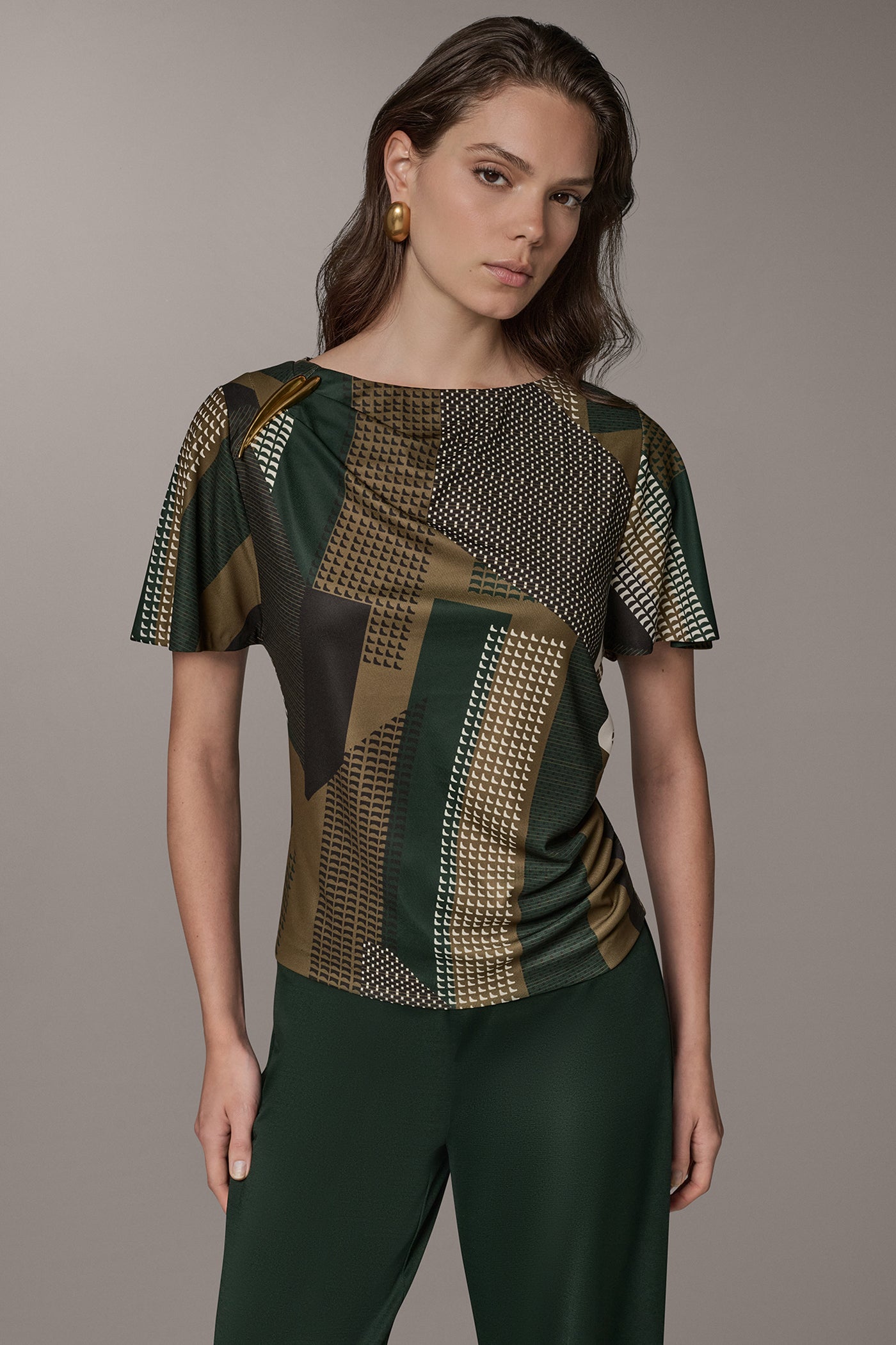 PRINTED DOLMAN SLEEVE BOATNECK TOP VIEW 1
