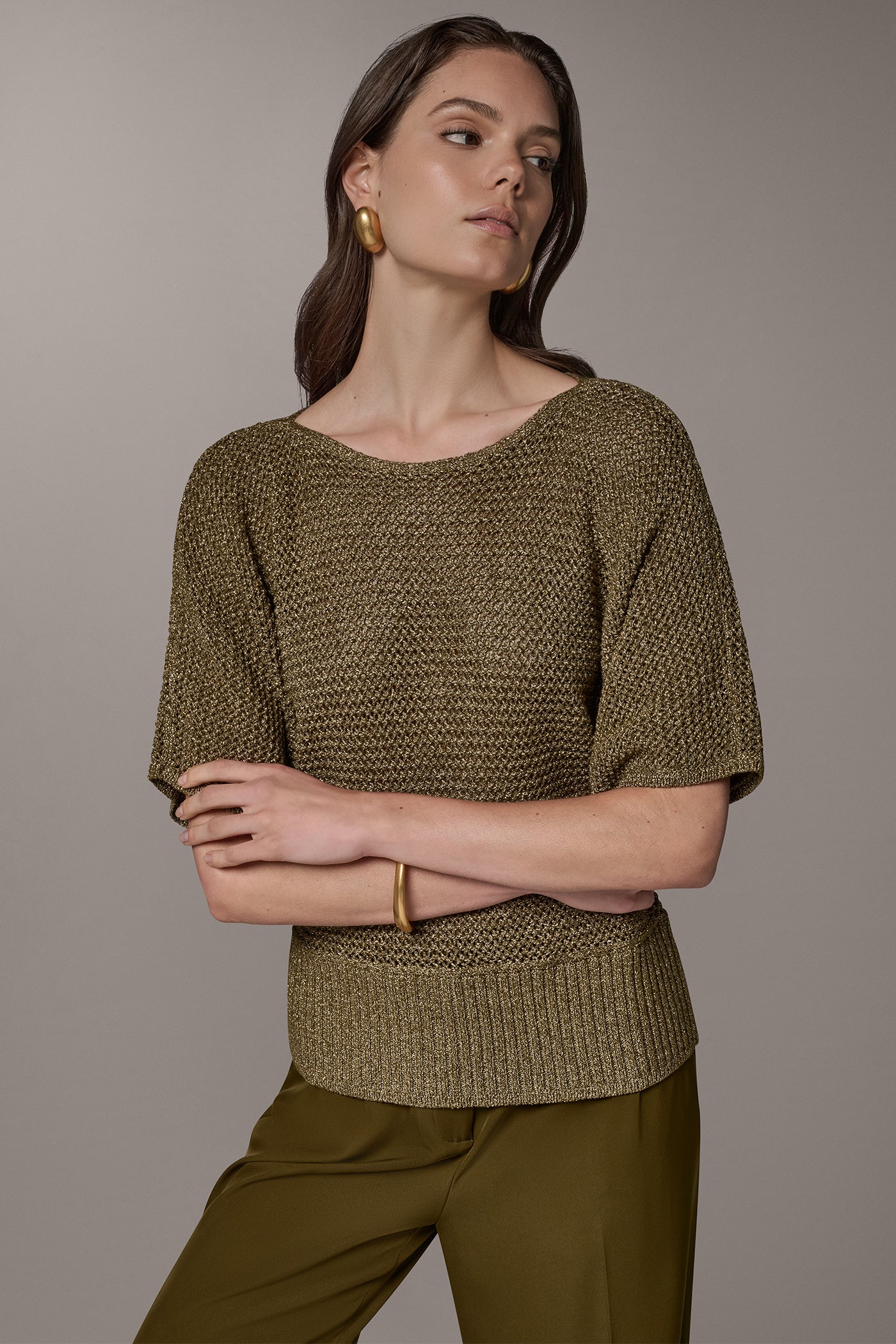 METALLIC OPEN STITCH SWEATER VIEW 1