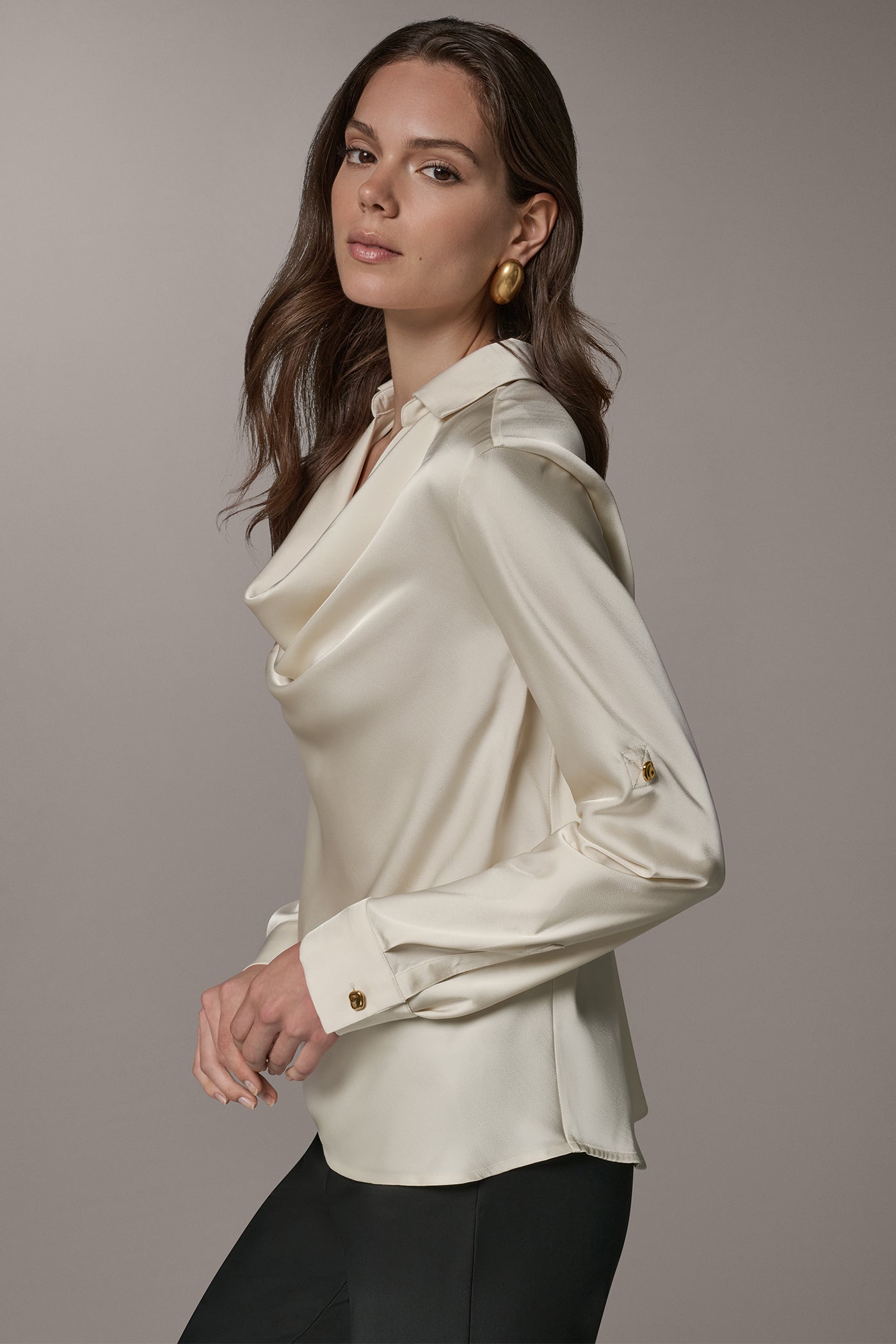 ROLL SLEEVE COWL NECK BLOUSE (alternate view)