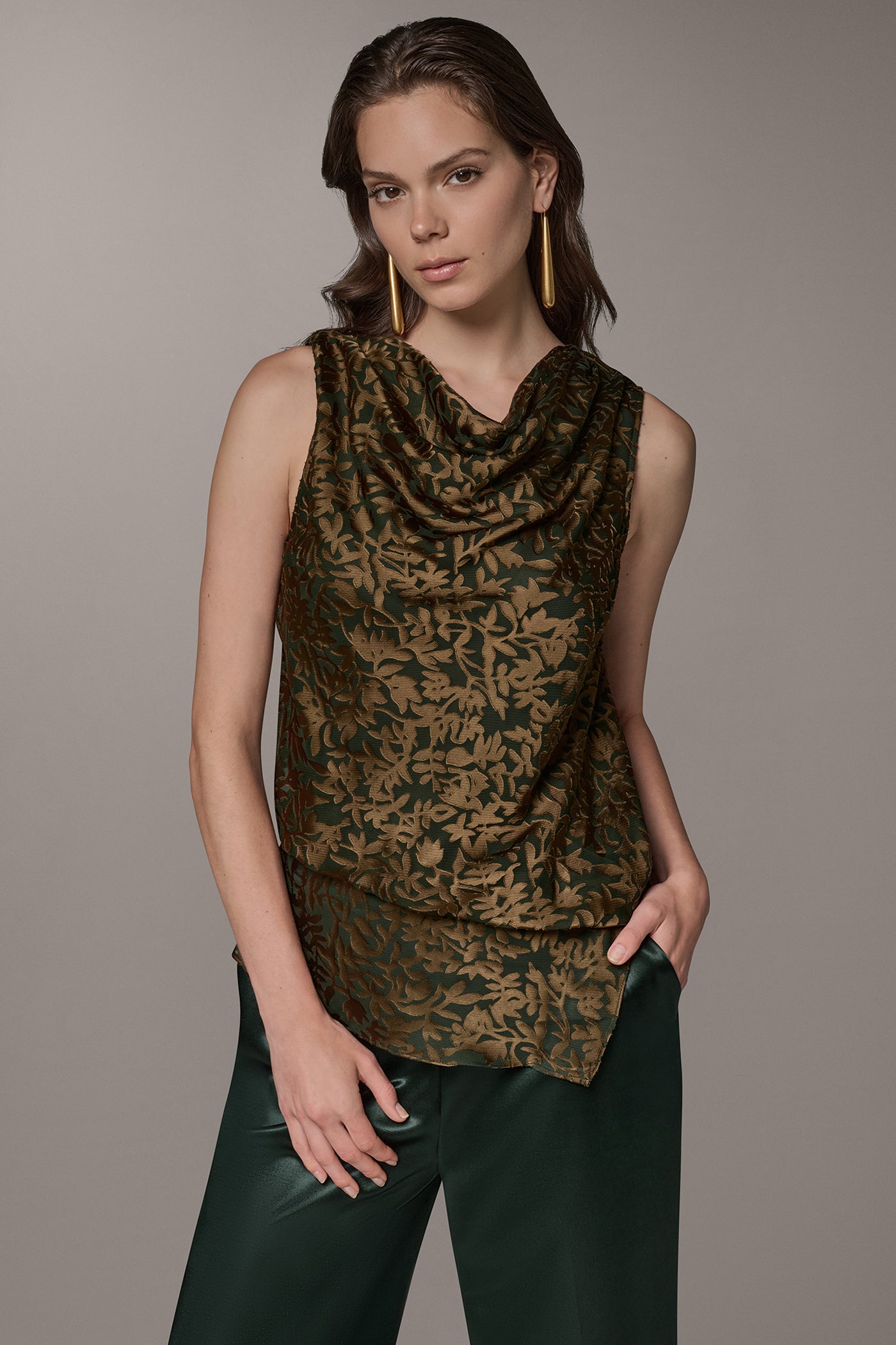 BURNOUT SLEEVELESS COWL NECK BLOUSE VIEW 1